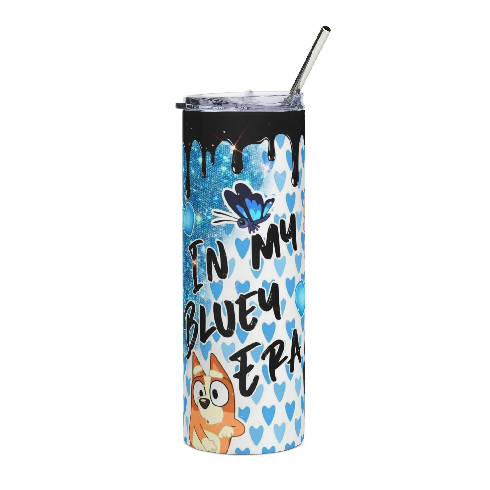 Bluey characters collage Tumbler | 20oz stainless steel, heart pattern