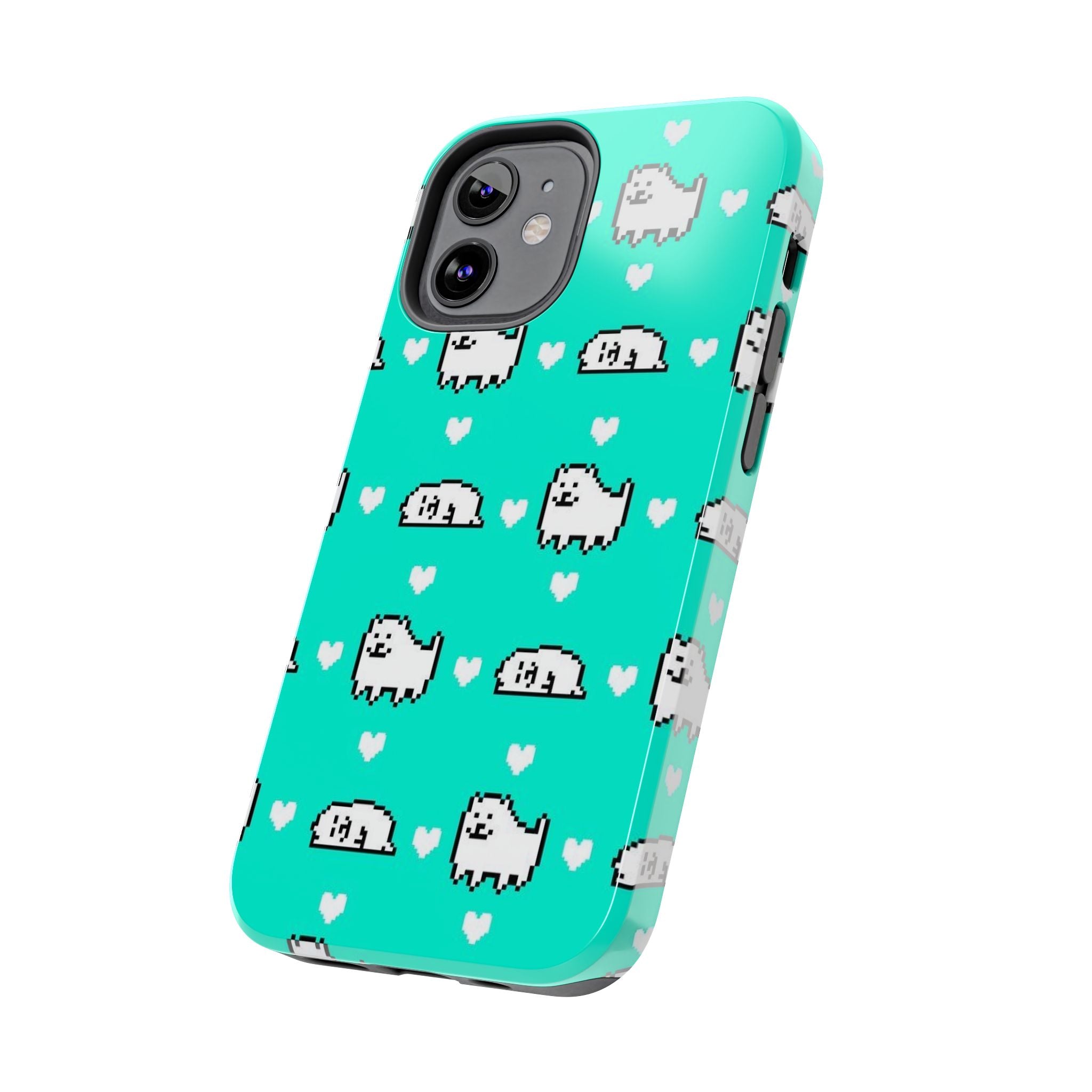Undertale Cute Teal Kawaii Pixel Dog Pattern Phone Case | Cute Hearts Tough Phone Cases