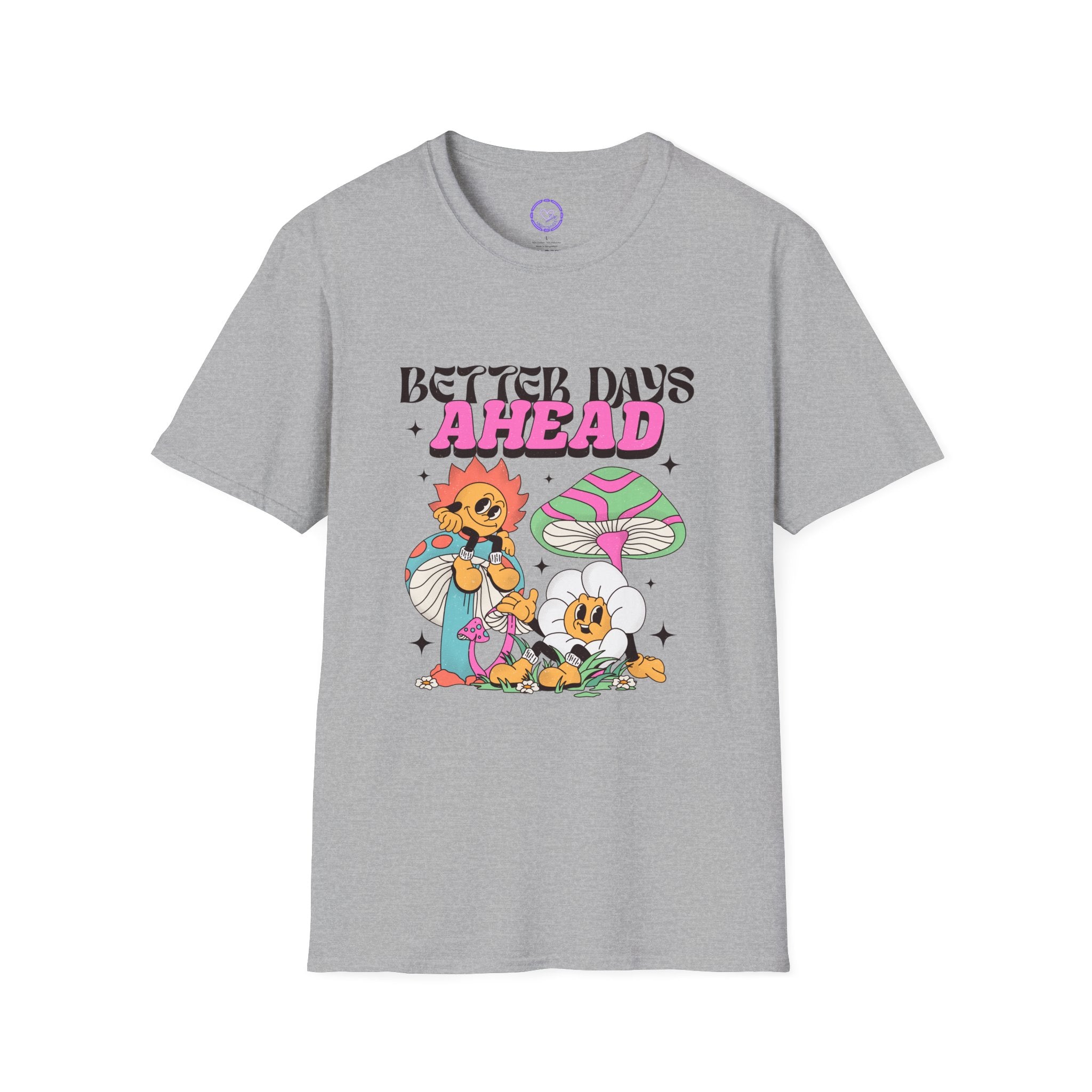 Better Days Ahead T-Shirt | Retro Mushroom Cartoon, Cute Sunflower Characters