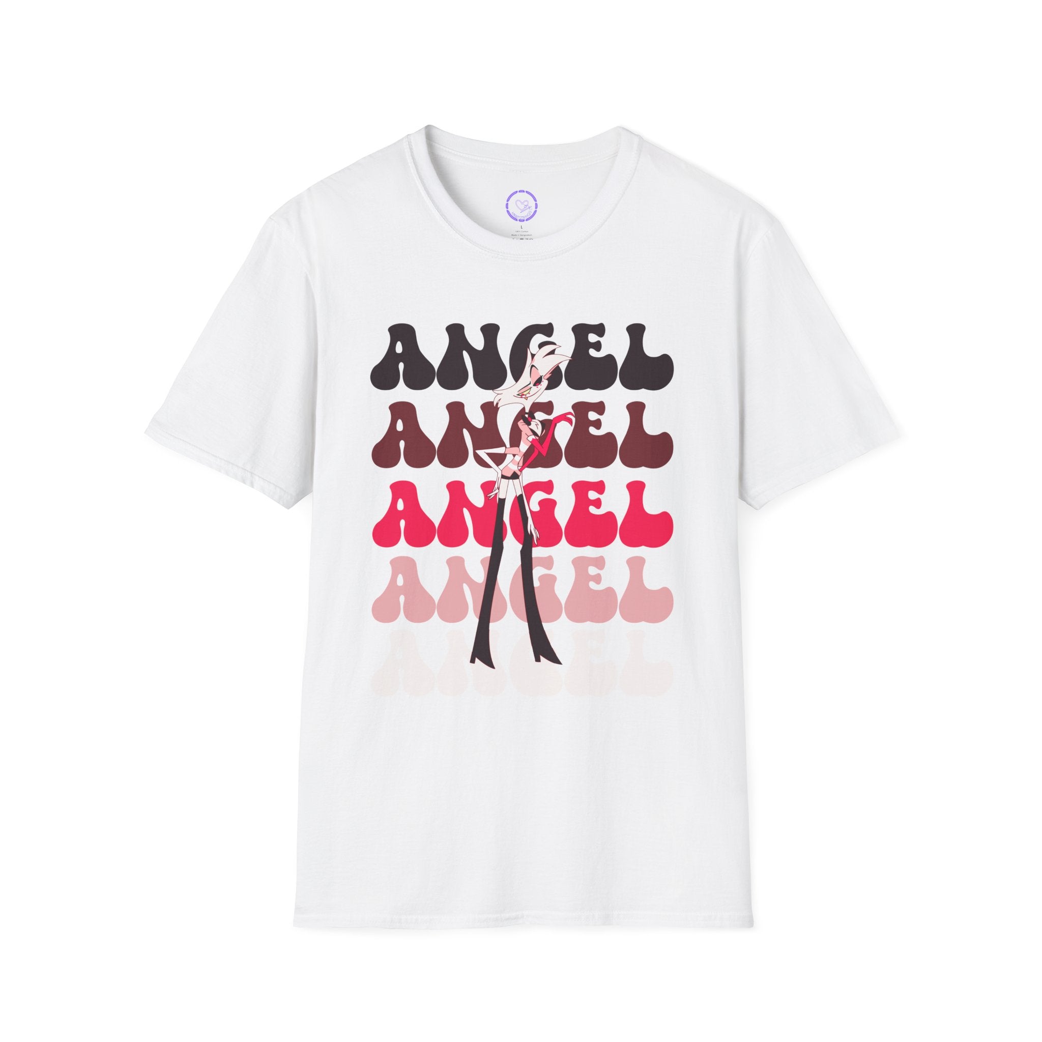 Angel Dust Hazbin Hotel Retro Text T-Shirt | Layered Typography, Fashion Silhouette