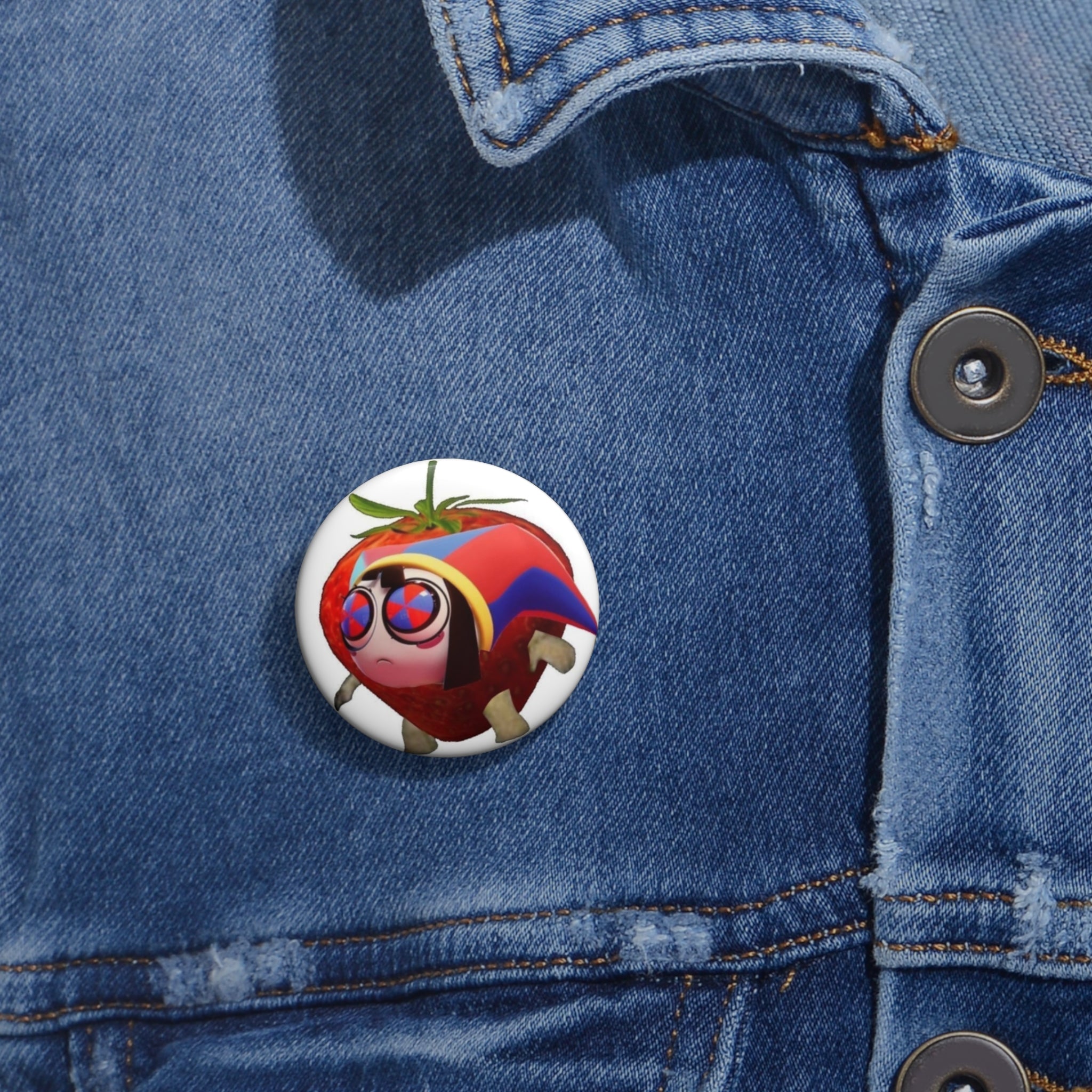 The Amazing Digital Circus Pomni Strawberry Pomniberry Jester Character Pin Button | Round Enamel Button Badge