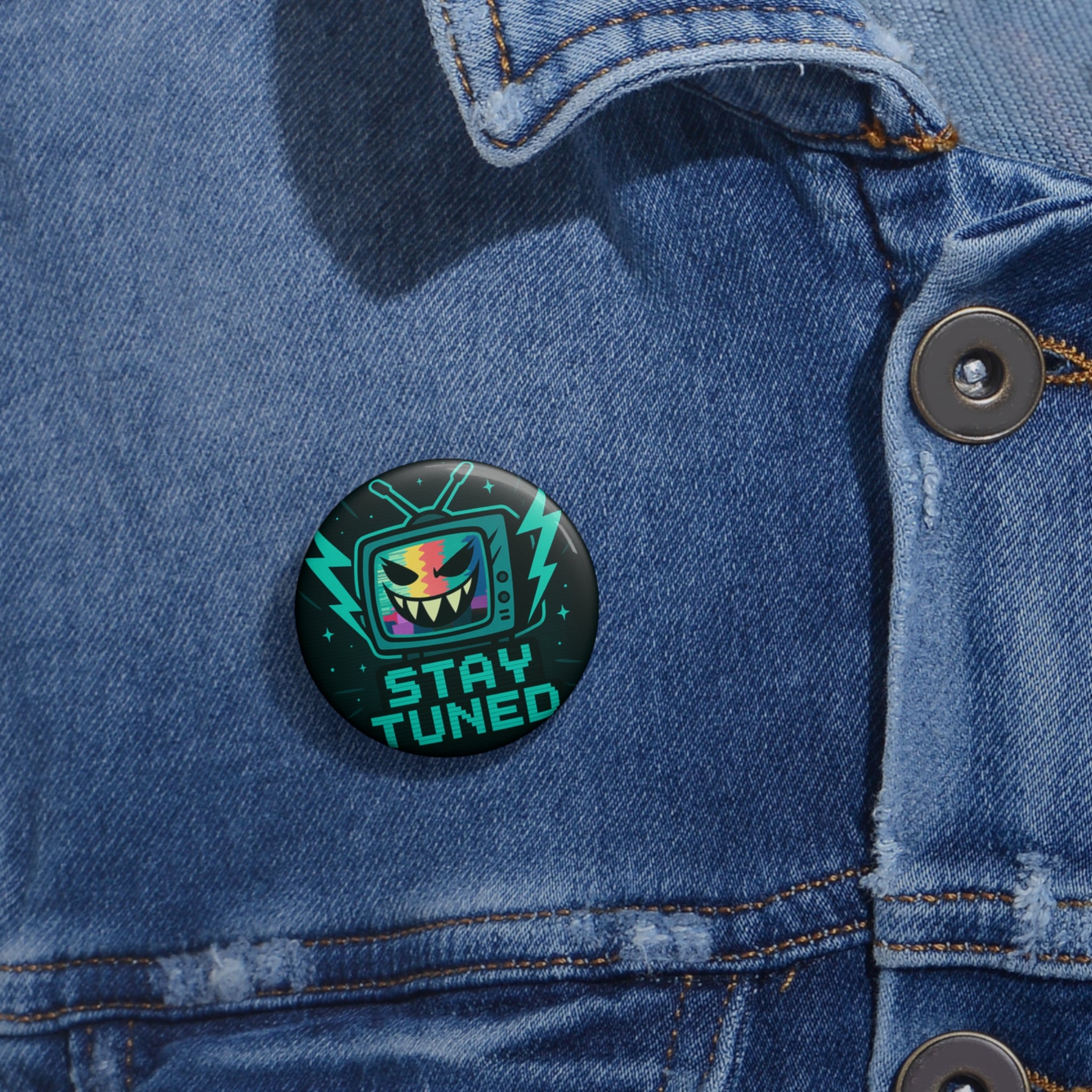 Hazbin Hotel Vox Inspired The Vees Stay Tuned TV Monster Pin Button | Enamel Style Round Badge