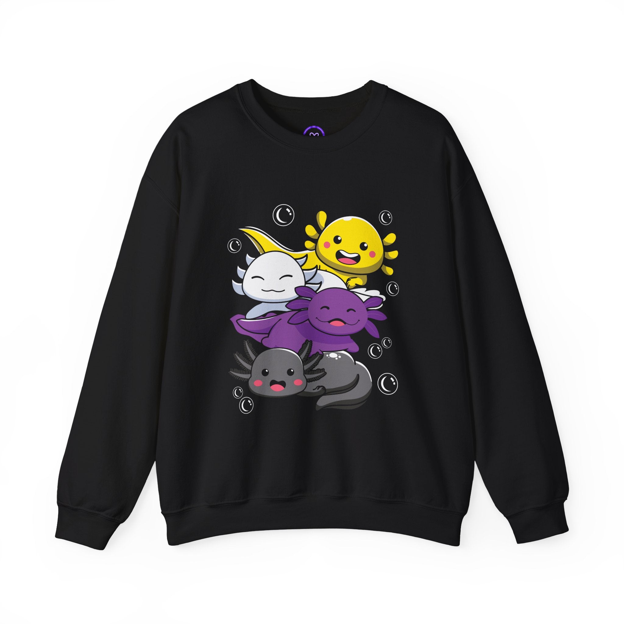 Discreet Non Binary Kawaii Axolotl Stack Crewneck Sweatshirt | Cute Amphibian Bubble Design