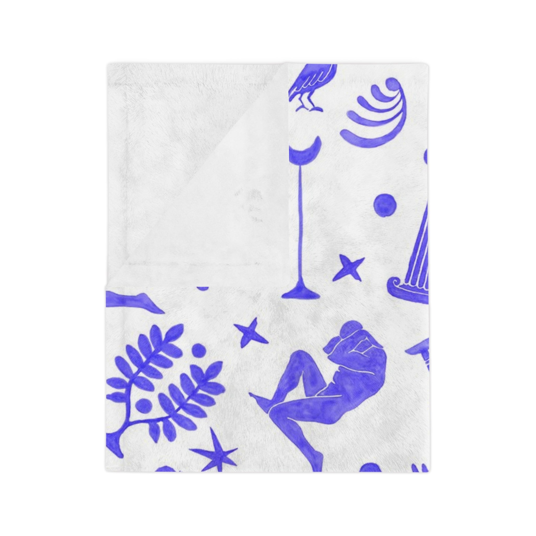 Ancient Greek Motifs Velveteen Microfiber Blanket | Greek Column, Statue, Olive Leaf Pattern