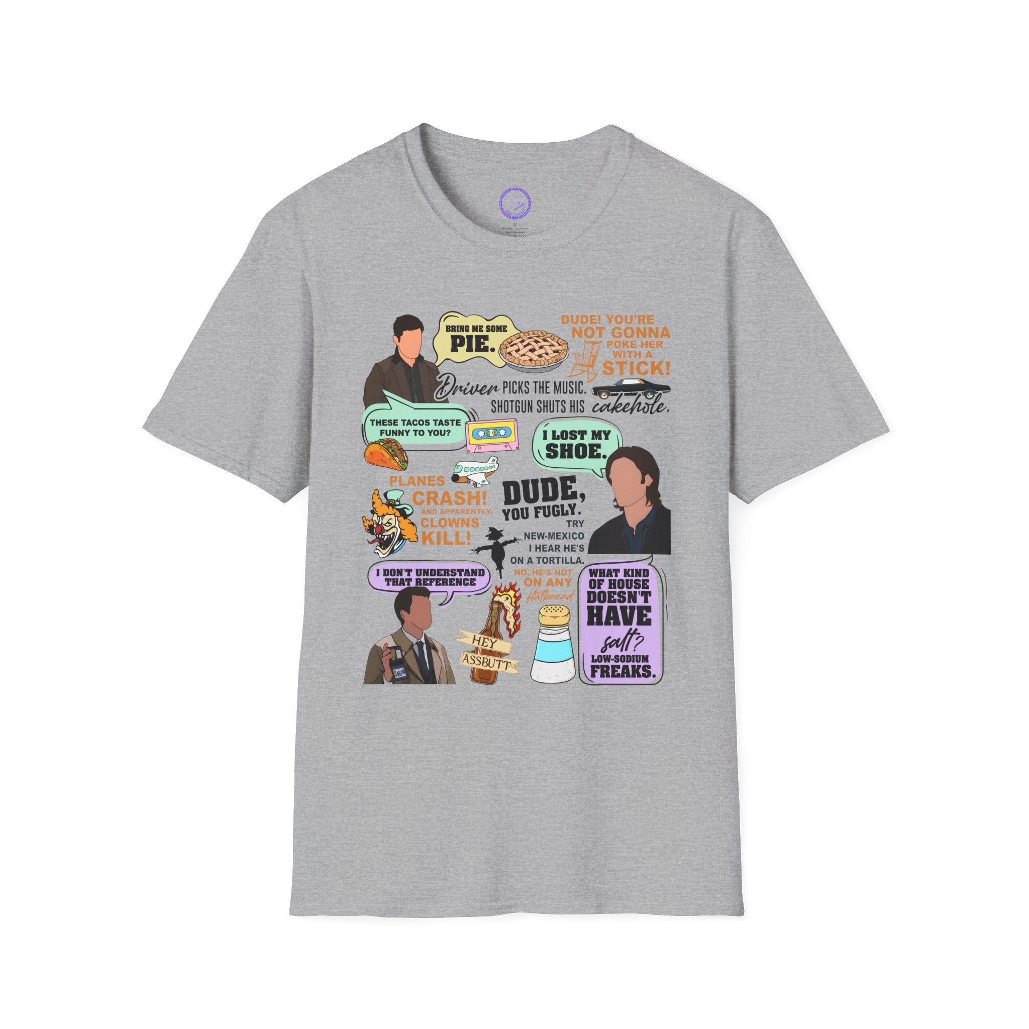 Supernatural Funny Character Quote Collage T-Shirt | Pop Culture Quotes, Character Stickers