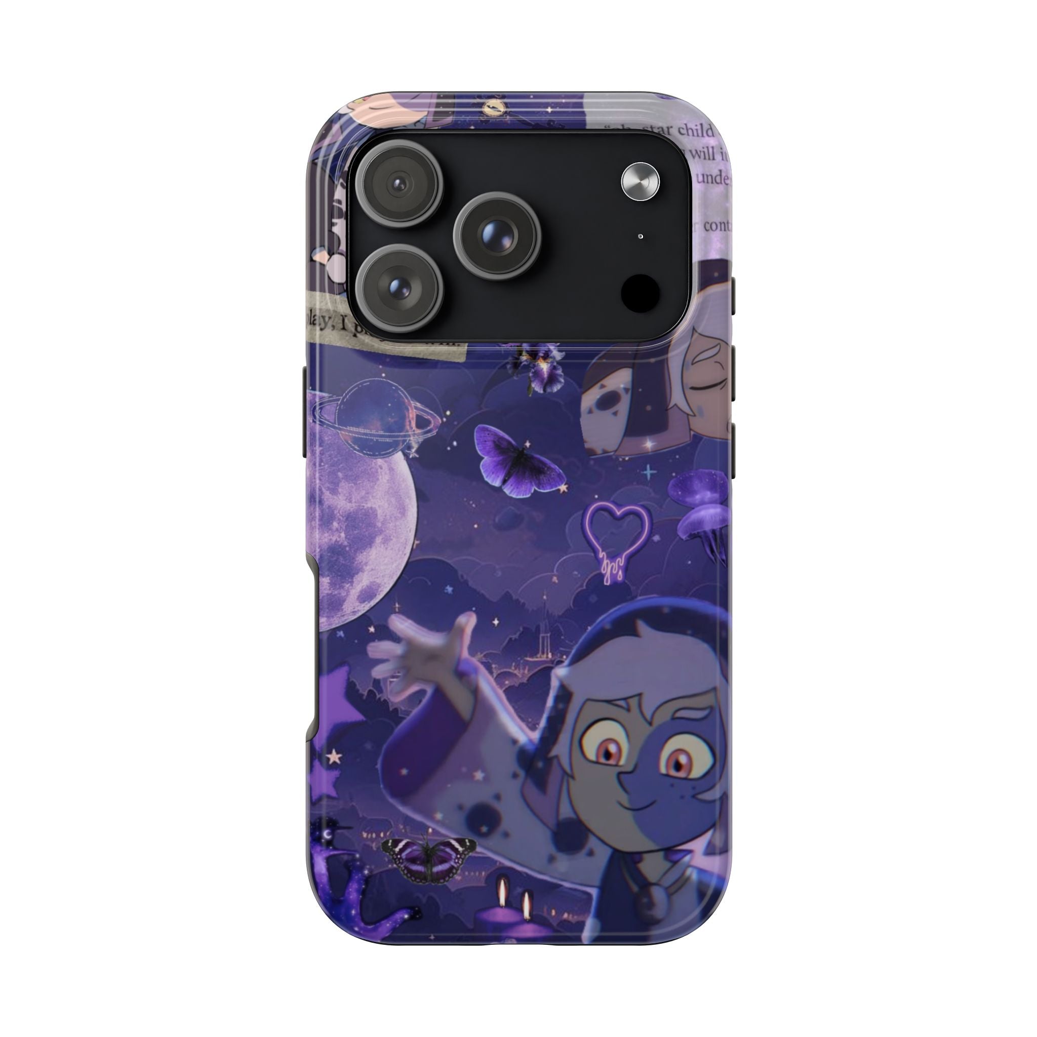 The Owl House The Collector Space Vampire Character phone case | purple galaxy collage, moon & butterflies