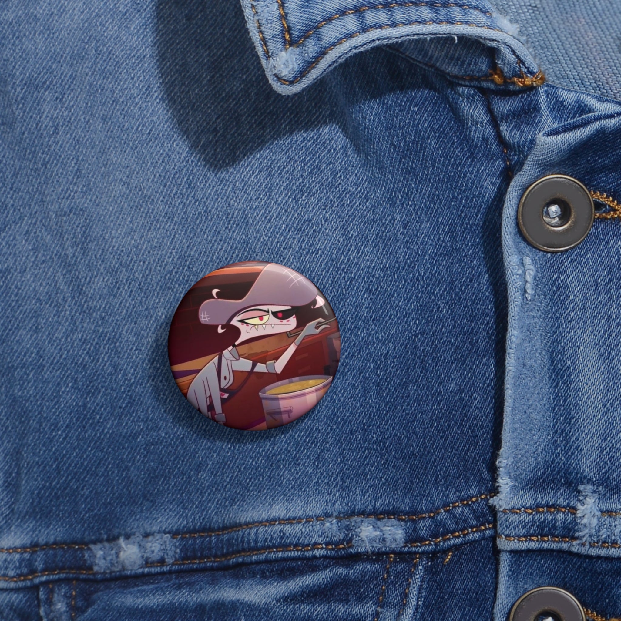 Hazbin Hotel Angel Dust Grumpy Witch Character pin button | Custom Pin Buttons