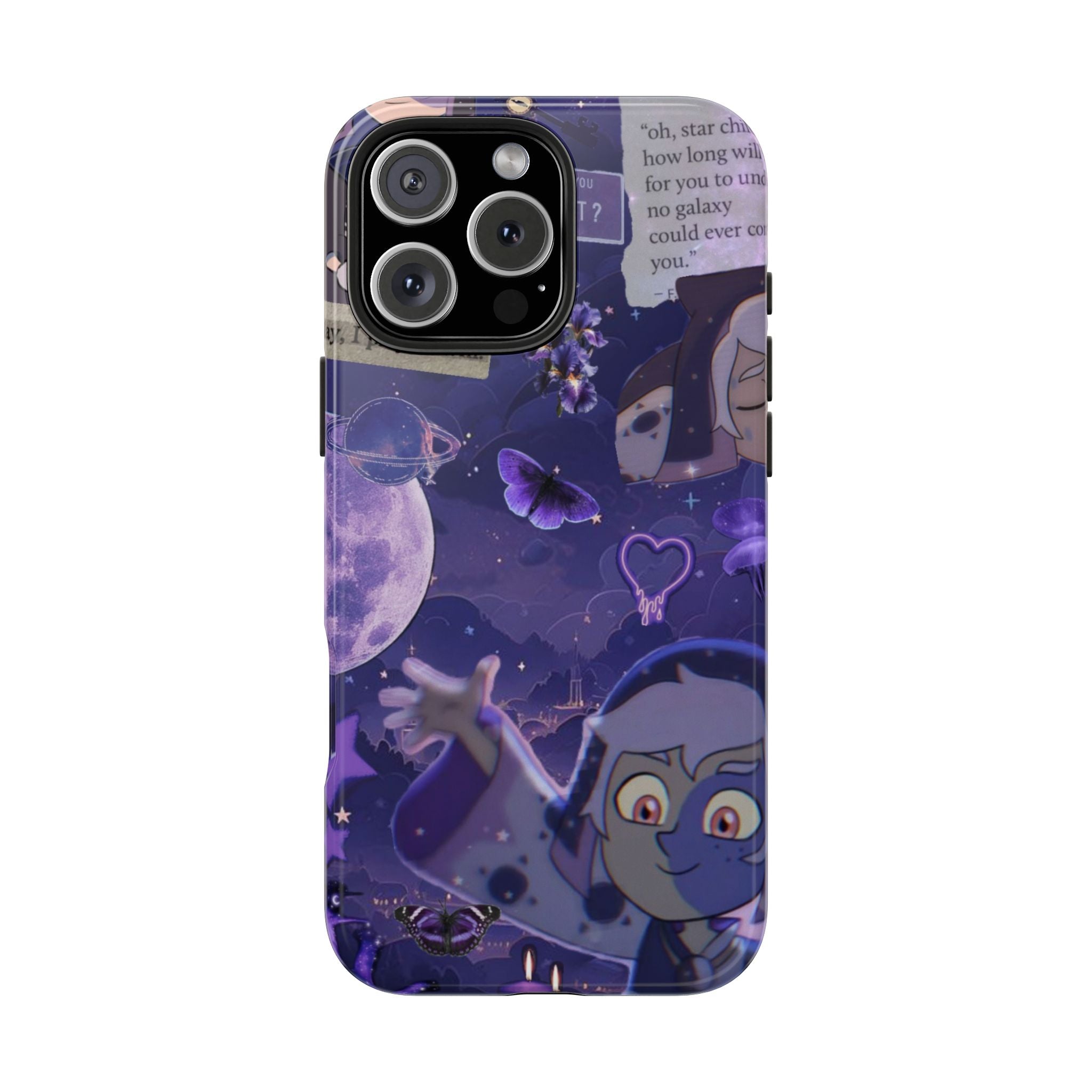 The Owl House The Collector Space Vampire Character phone case | purple galaxy collage, moon & butterflies
