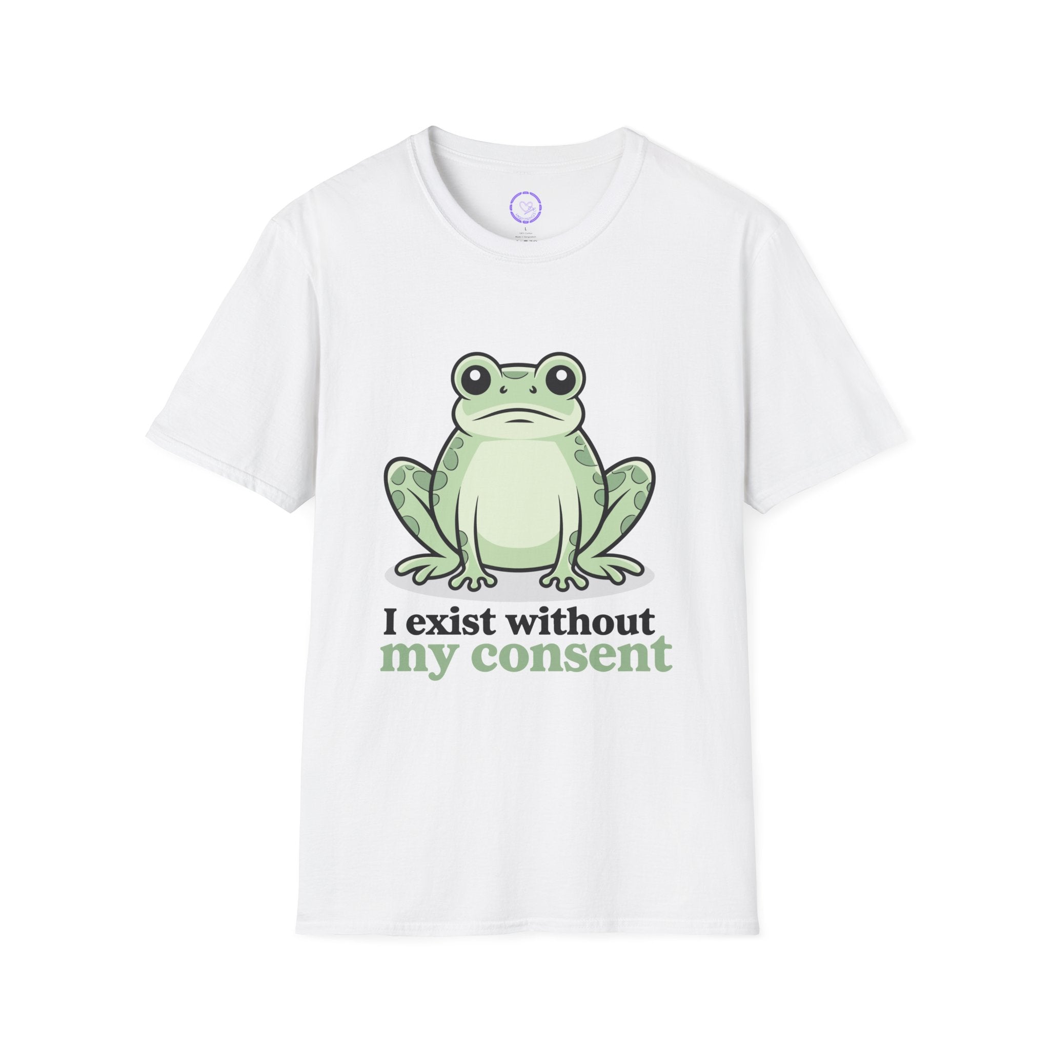 Funny Kawaii Frog Illustration I exist without my consent T-Shirt | Funny Frog Tee