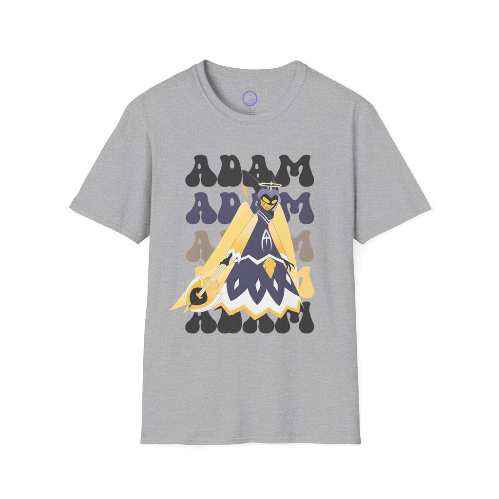 Adam Hazbin Hotel Repeated Graphic T-Shirt | Retro Psychedelic Character Illustration