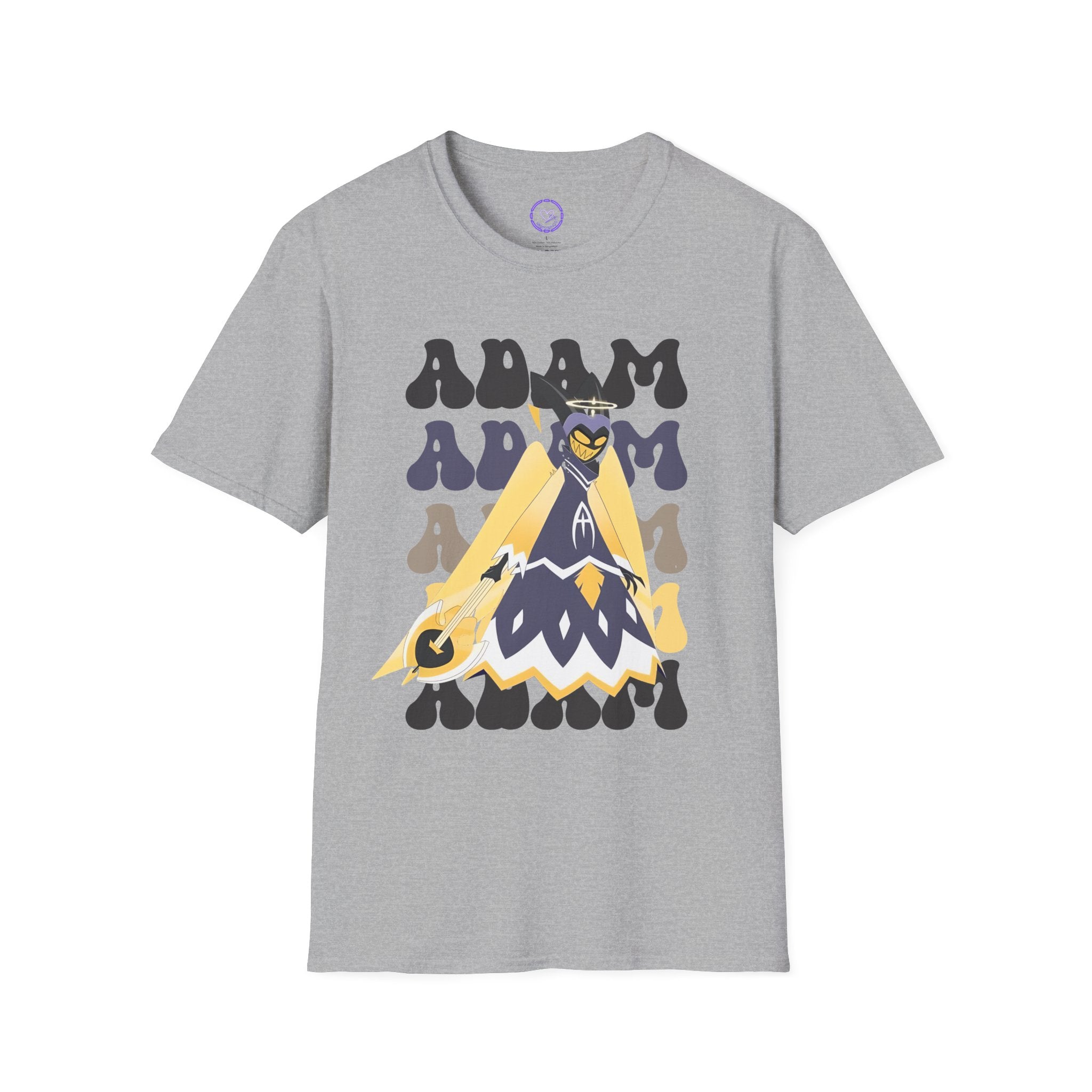 Adam Hazbin Hotel Repeated Graphic T-Shirt | Retro Psychedelic Character Illustration