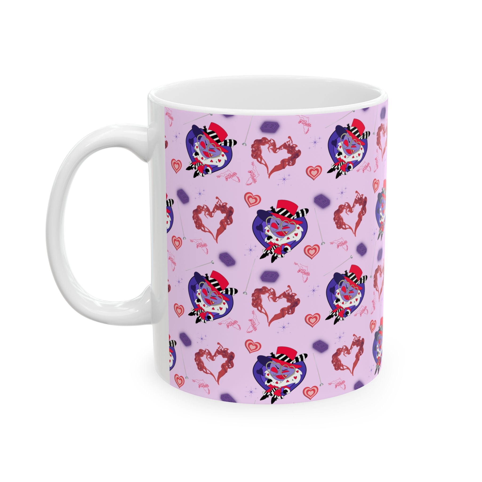 Hazbin Hotel Valentino Cute Heart Tattoo Skull Pattern Hellaverse Pink Cartoon Mug | Ceramic Coffee Cup