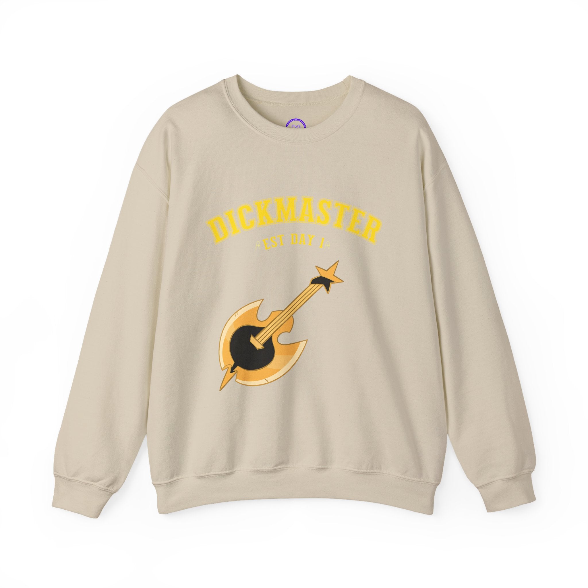 Hazbin Hotel Adam Dickmaster logo crewneck sweatshirt | Guitar axe emblem, varsity style