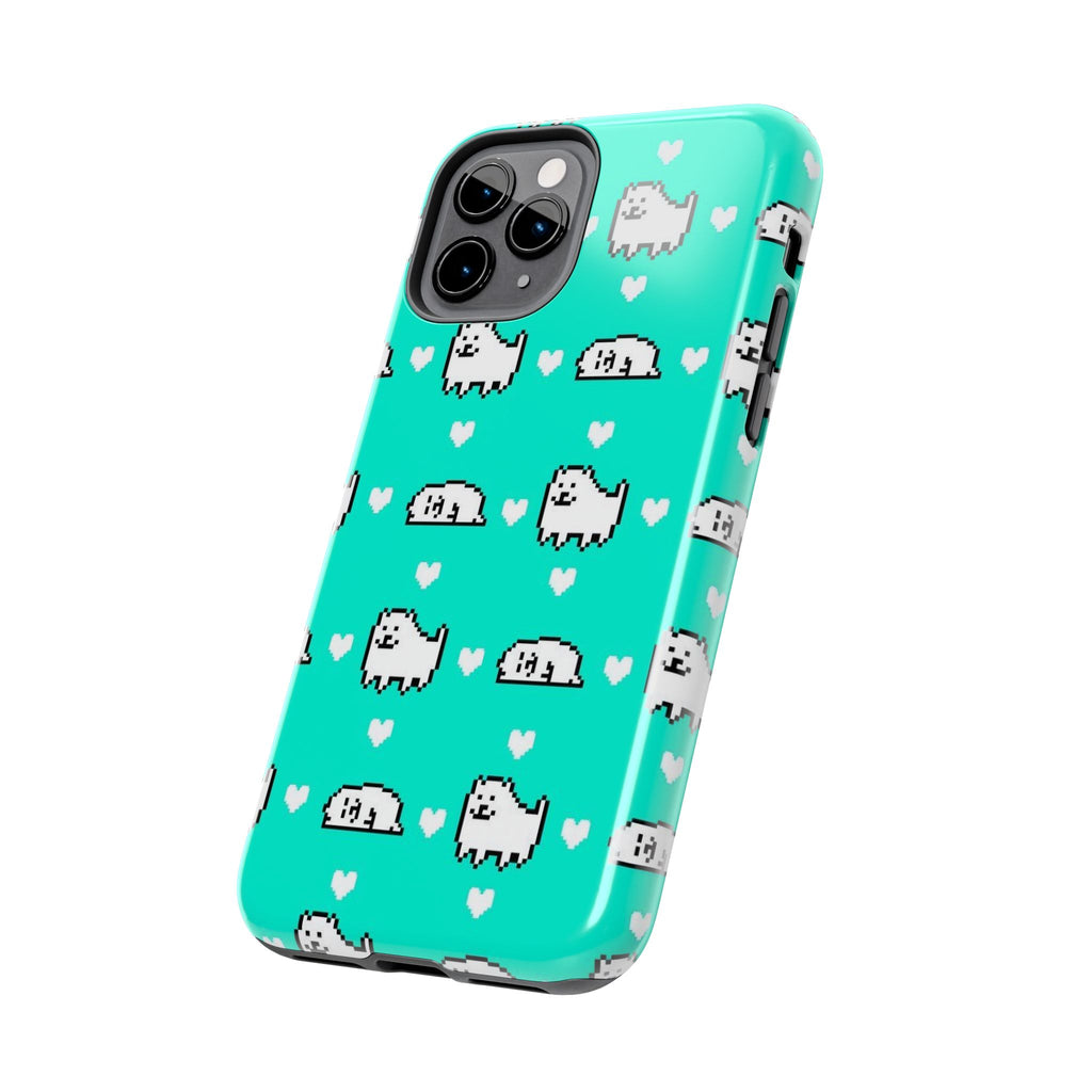 Undertale Cute Teal Kawaii Pixel Dog Pattern Phone Case | Cute Hearts Tough Phone Cases