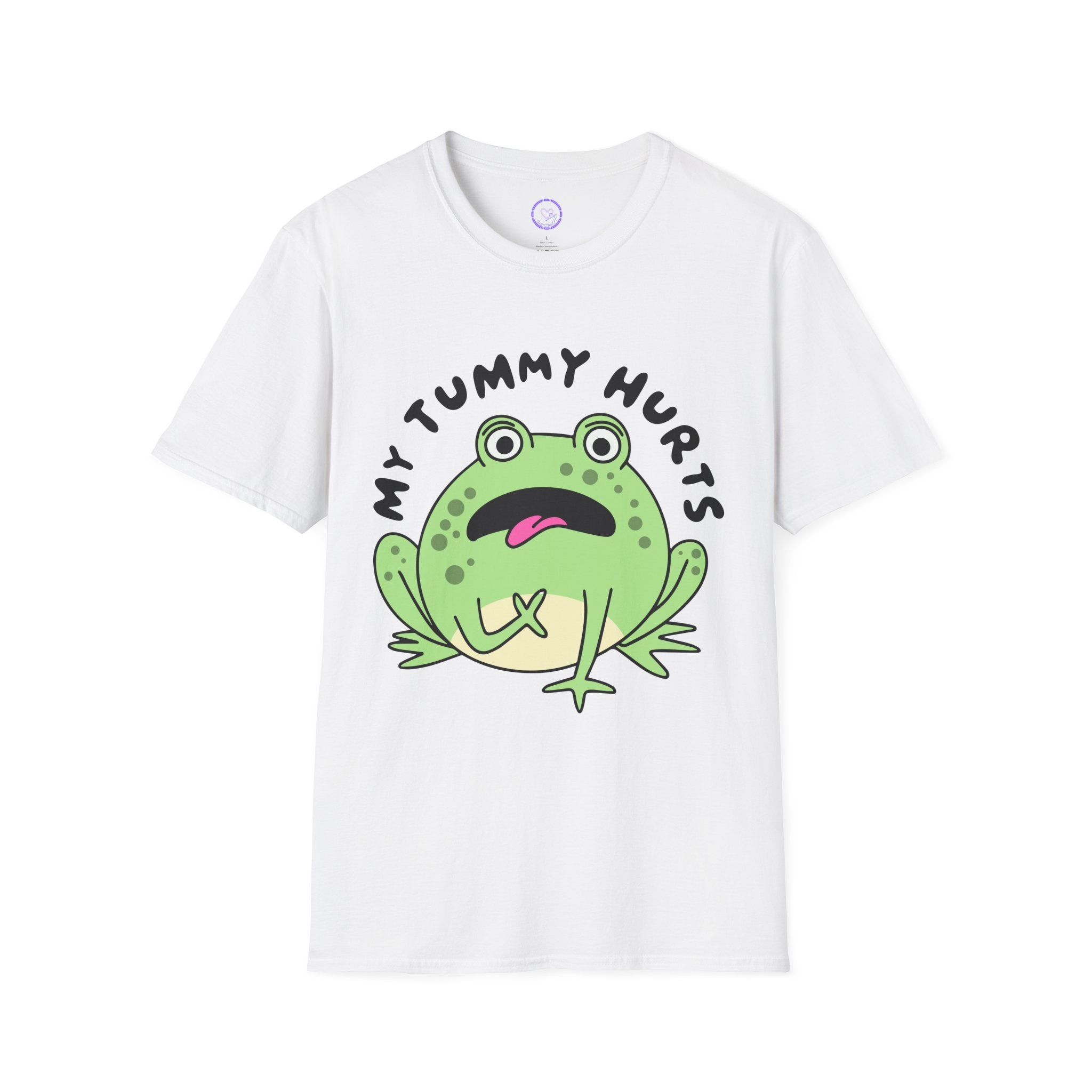 Tummy Issues Sick Frog Illustration T-Shirt | "My Tummy Hurts" Cartoon Frog Tee