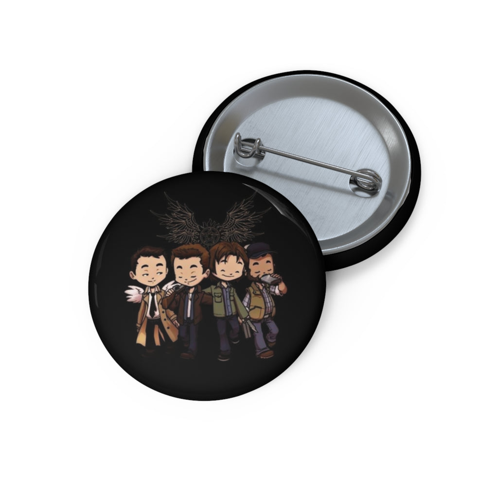Supernatural Winchesters Chibi Hunters Illustration Pin Button | Round Enamel Badge