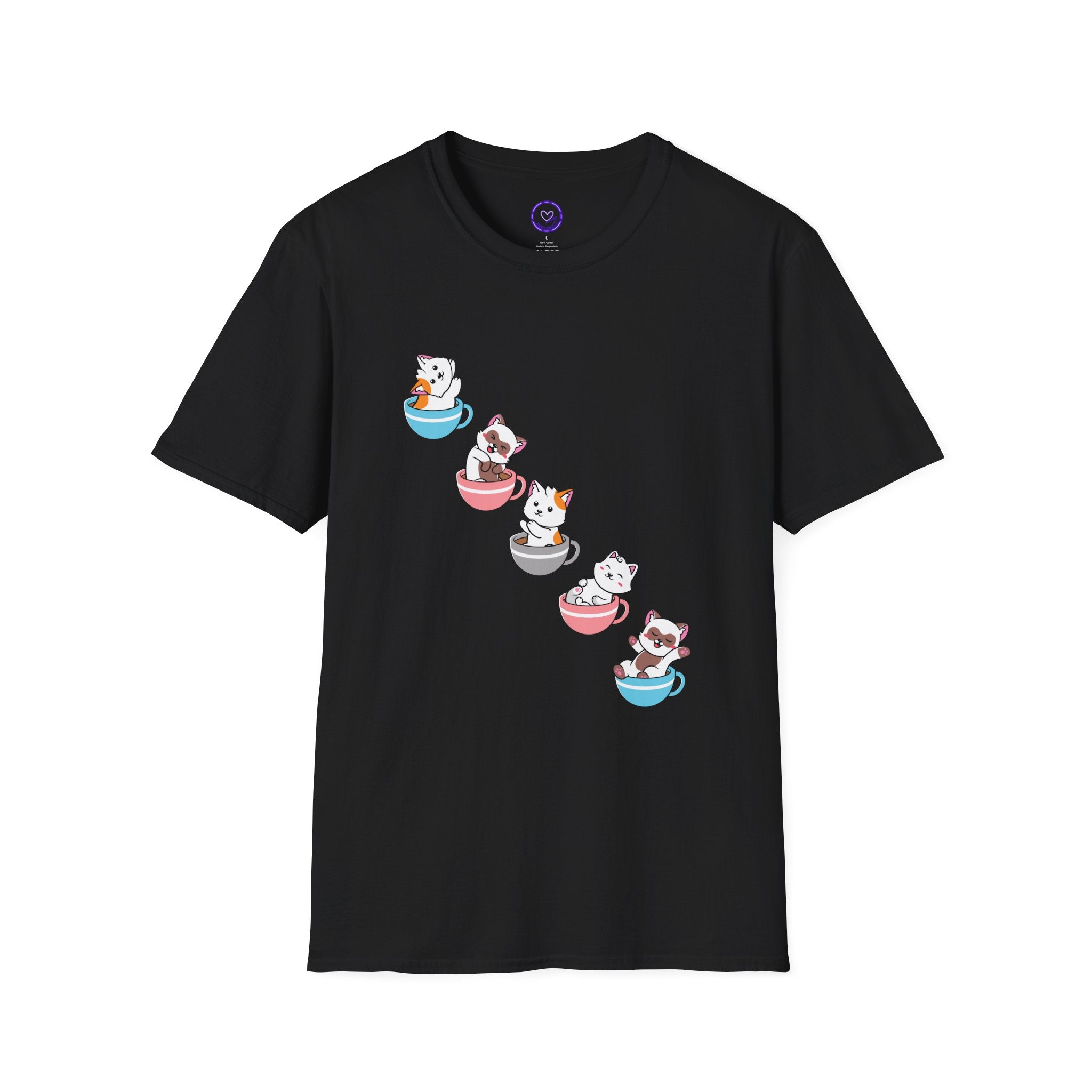 Discreet Trans Support Cute Kawaii Cats in Teacups T-Shirt | Cute Cat Tea Party Shirt
