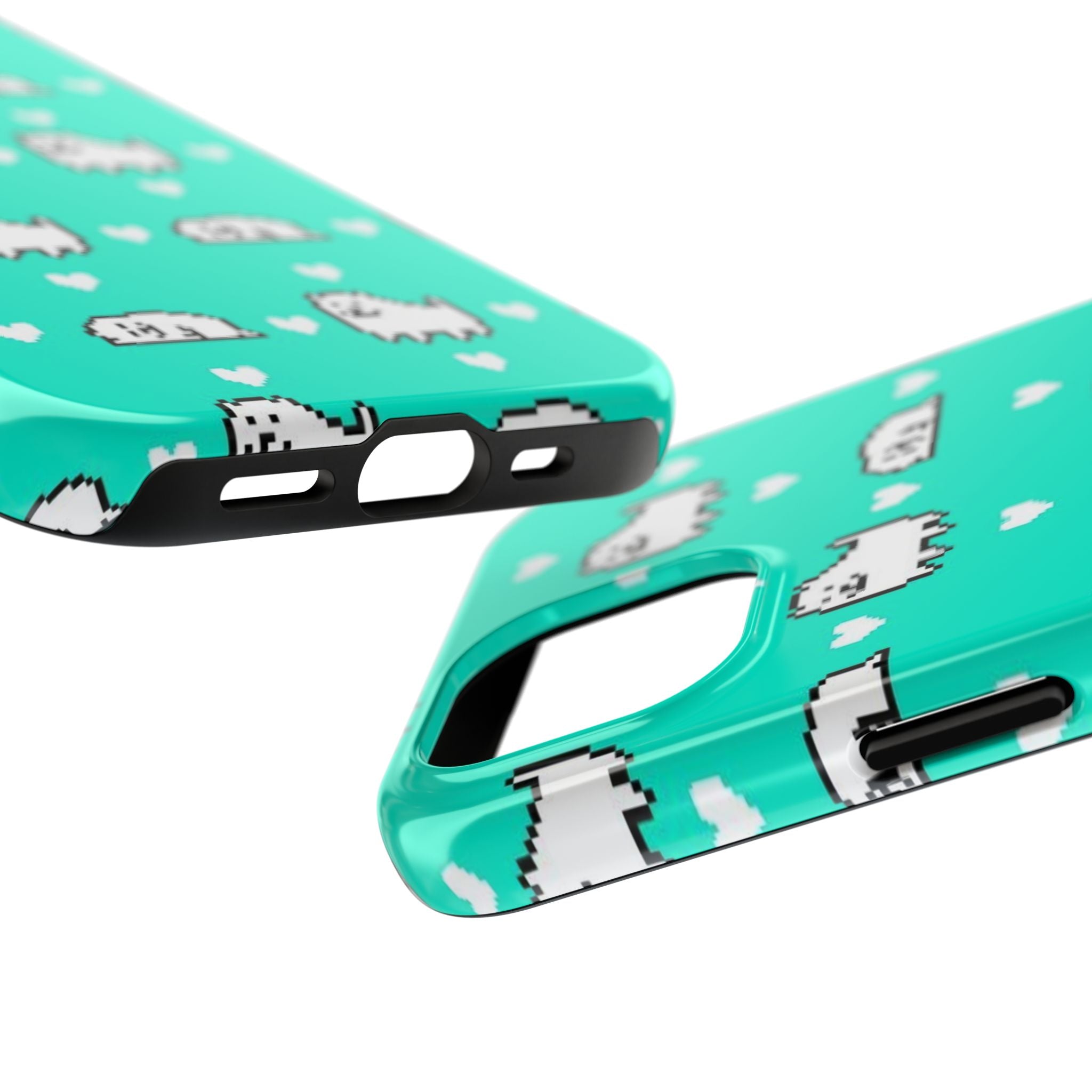 Undertale Cute Teal Kawaii Pixel Dog Pattern Phone Case | Cute Hearts Tough Phone Cases