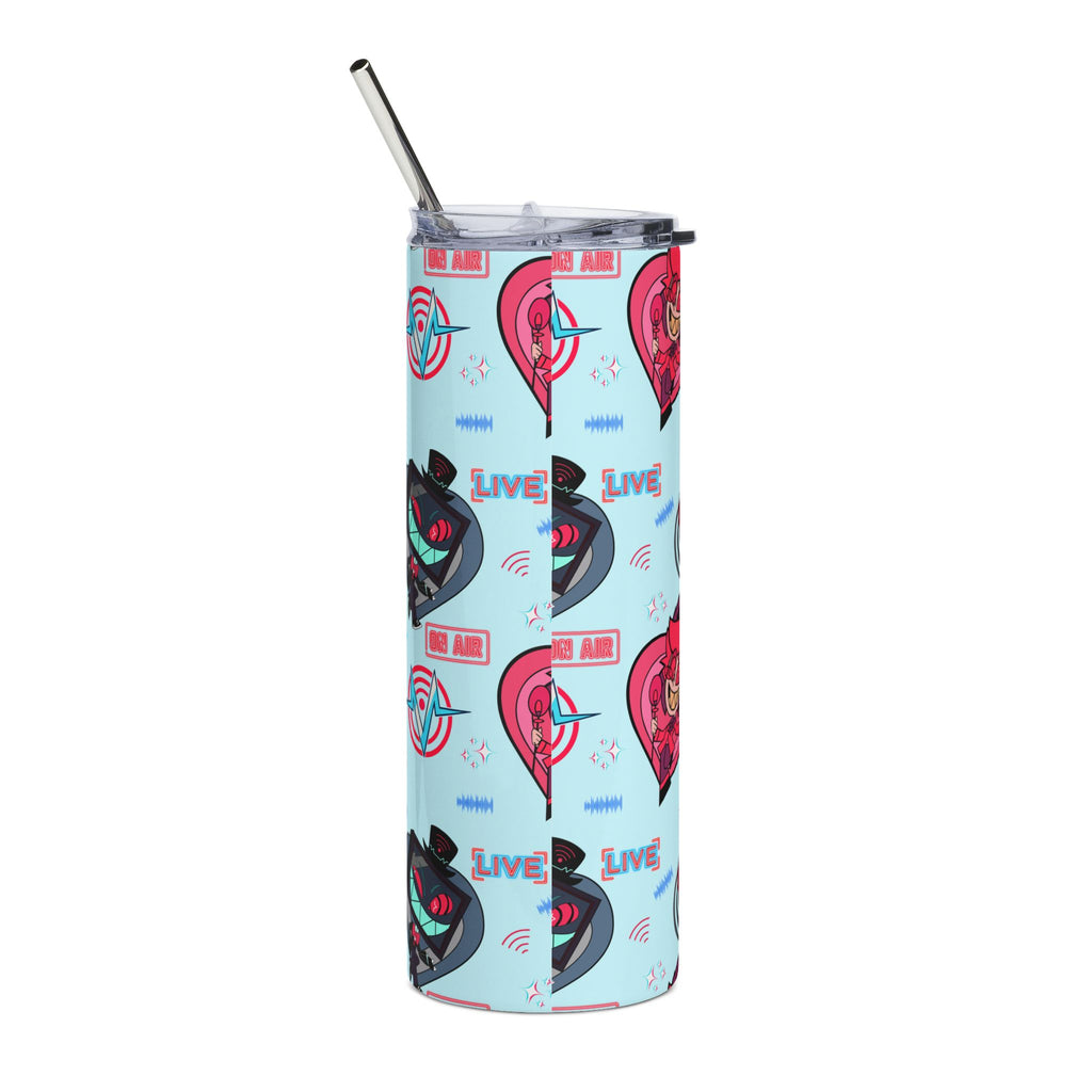 Hazbin Hotel VOX x Alastor Cartoon Heart Cat & Tech Emblem Stainless Steel Tumbler 20oz | Cute Pattern