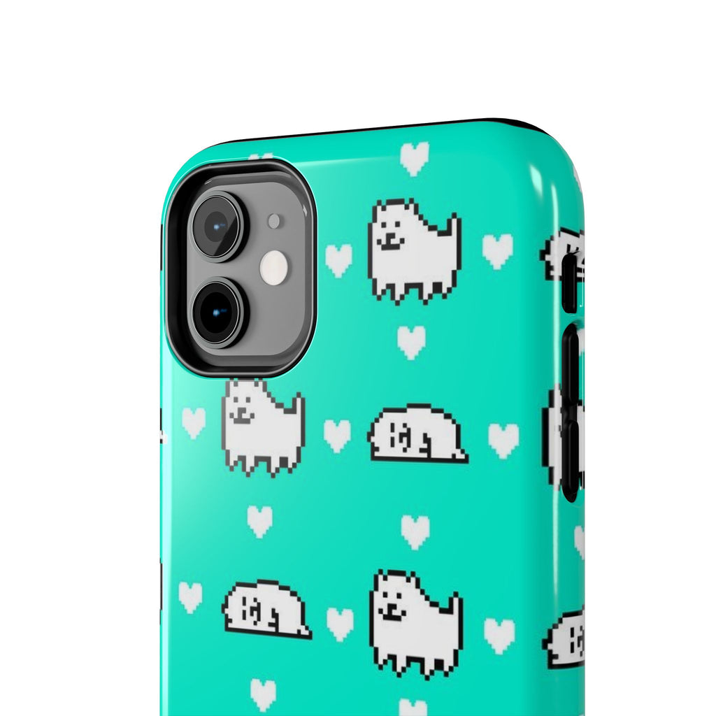 Undertale Cute Teal Kawaii Pixel Dog Pattern Phone Case | Cute Hearts Tough Phone Cases