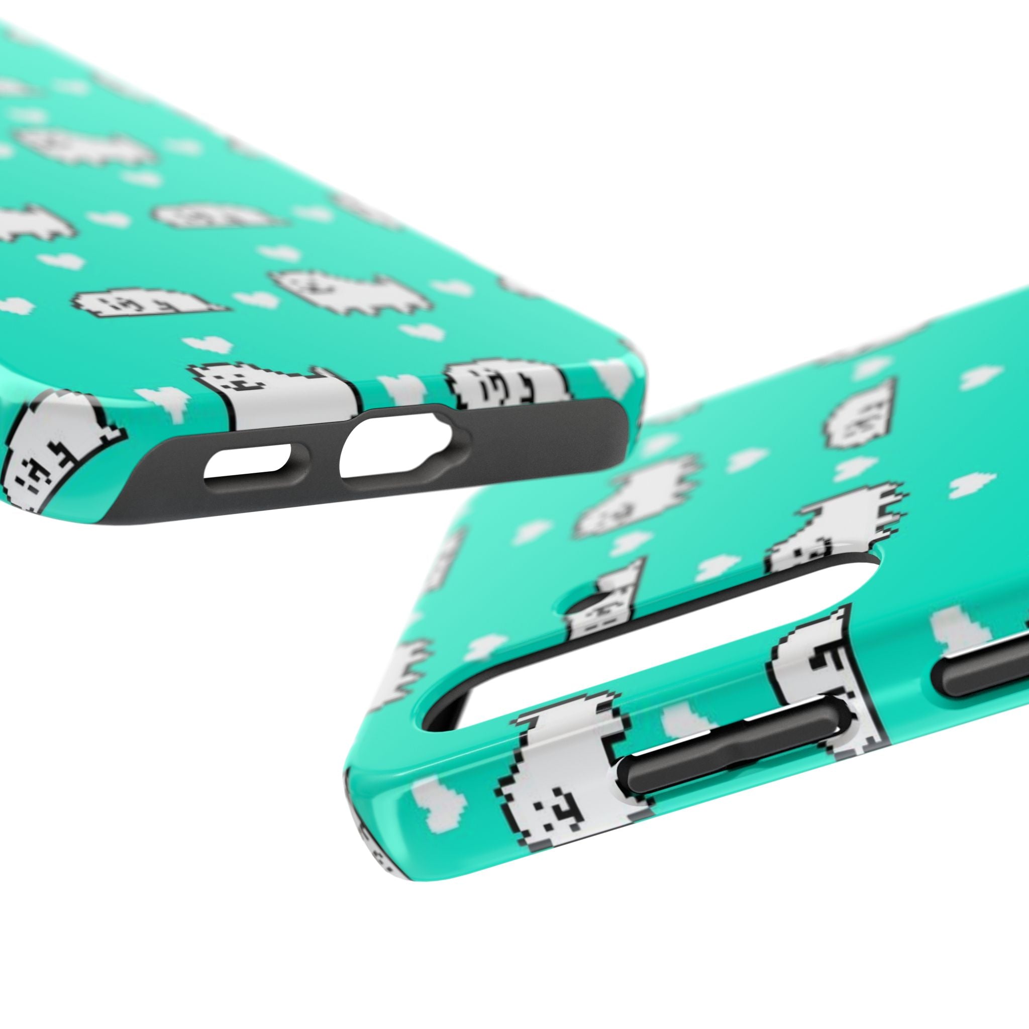 Undertale Cute Teal Kawaii Pixel Dog Pattern Phone Case | Cute Hearts Tough Phone Cases