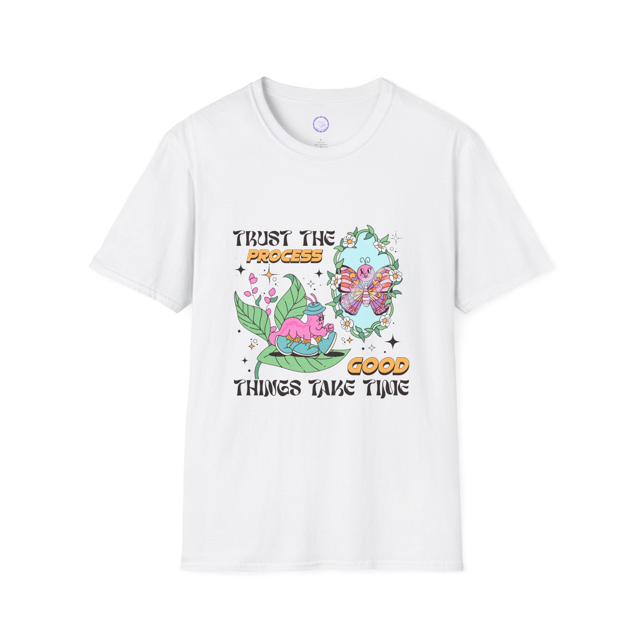 Trust the Process T-Shirt | Pink Snail Butterfly Illustration, Positive Quote
