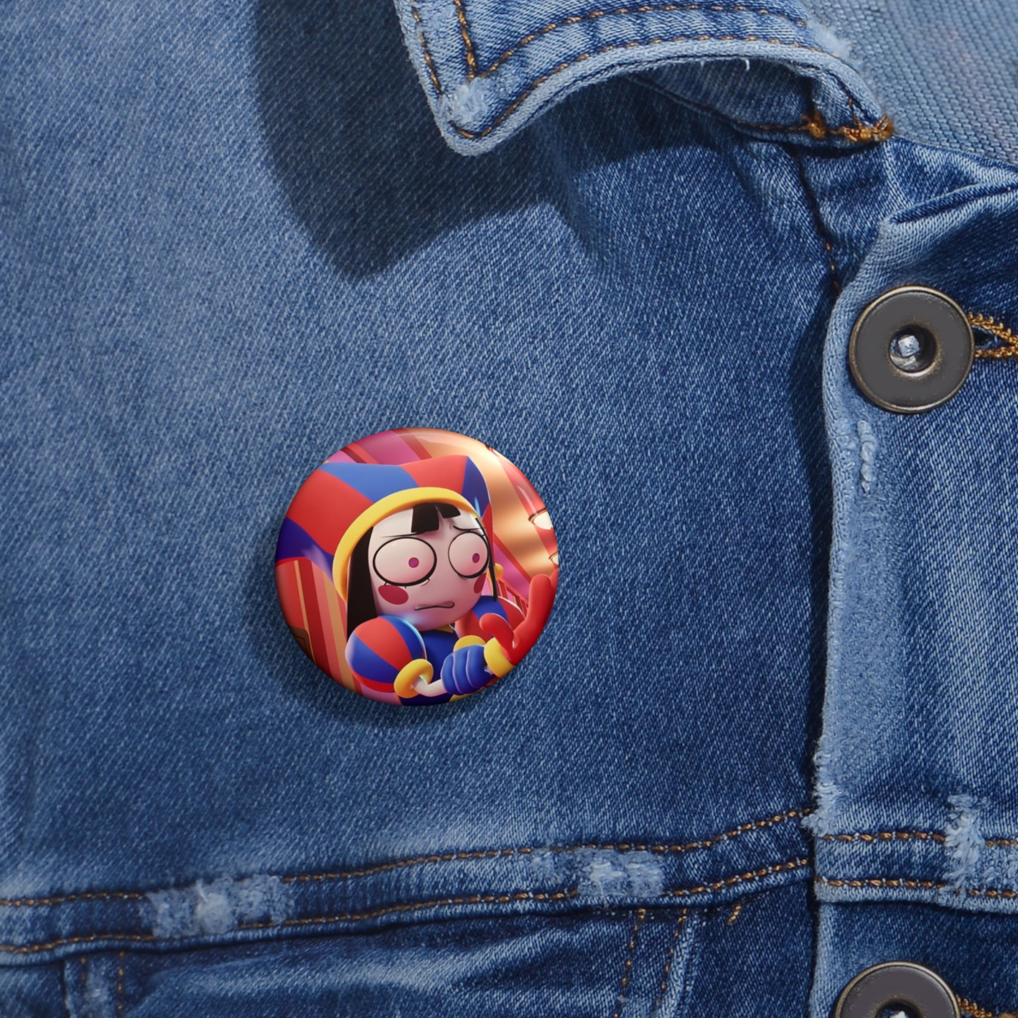 The Amazing Digital Circus Pomni Nervous Clown Character Pin Button | Round Enamel Art Button