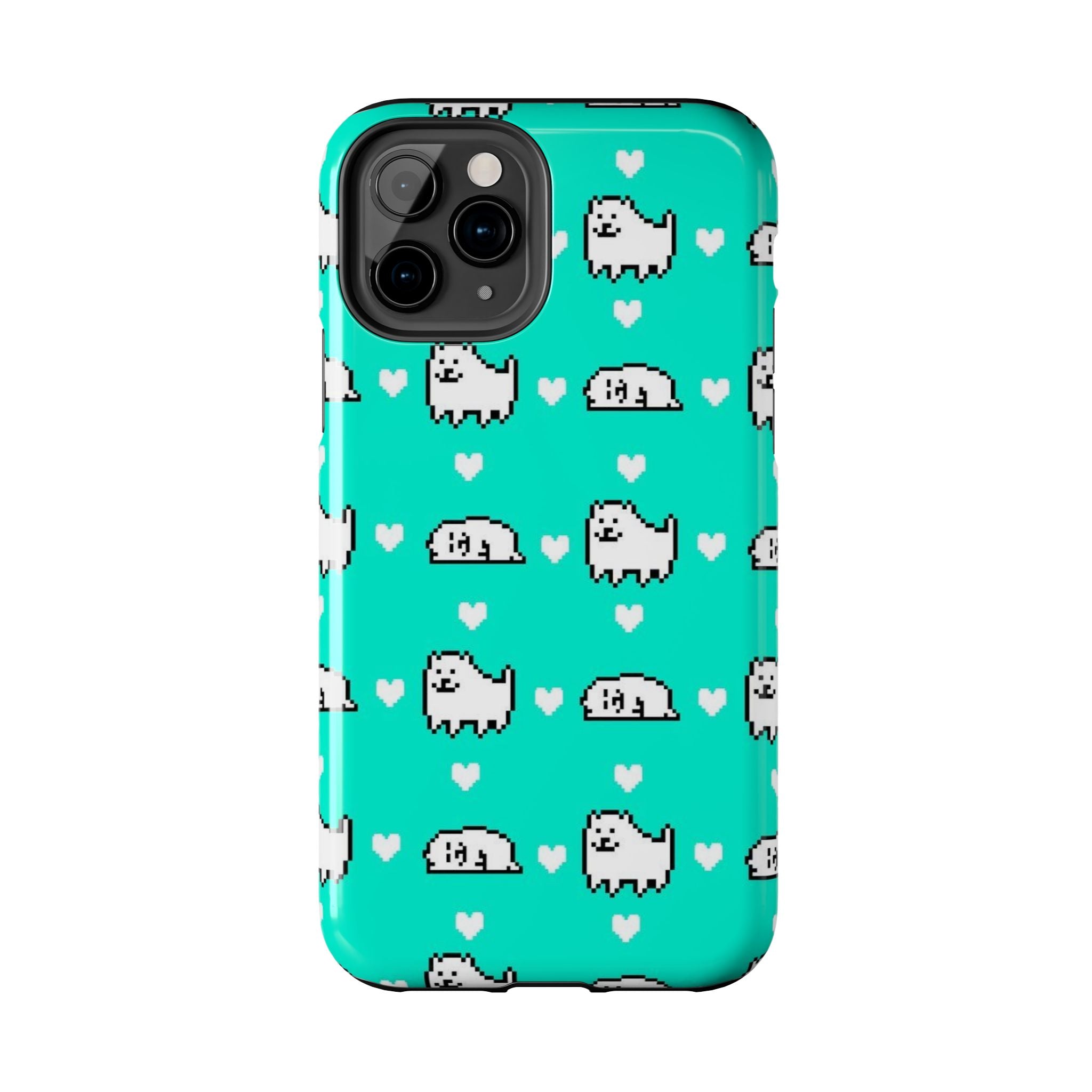 Undertale Cute Teal Kawaii Pixel Dog Pattern Phone Case | Cute Hearts Tough Phone Cases