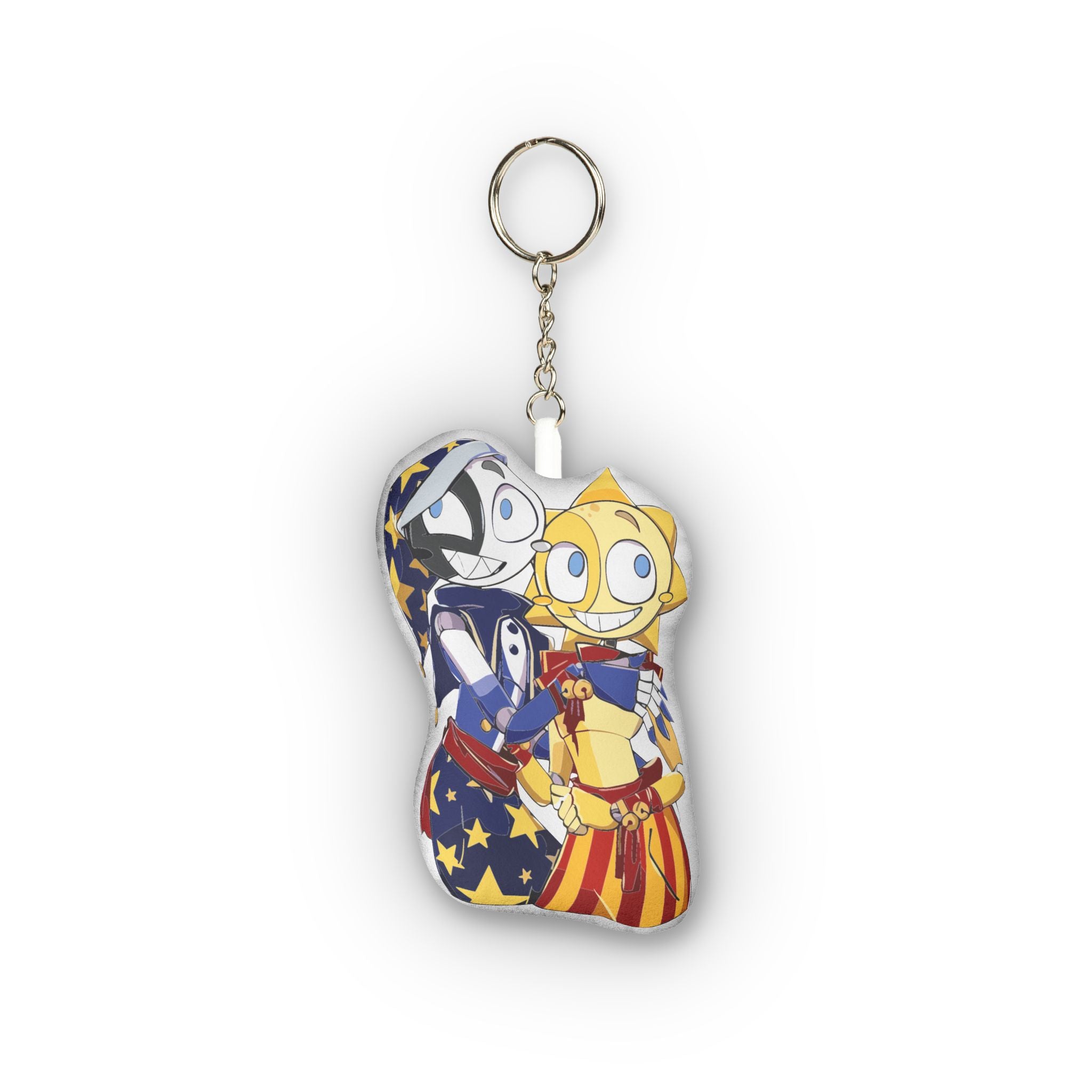 Five Nights at Freddys Security Breach Sun and Moon Patriotic Cartoon Robot Couple Custom Shape Mini Plush Keychain | Stars Stripes