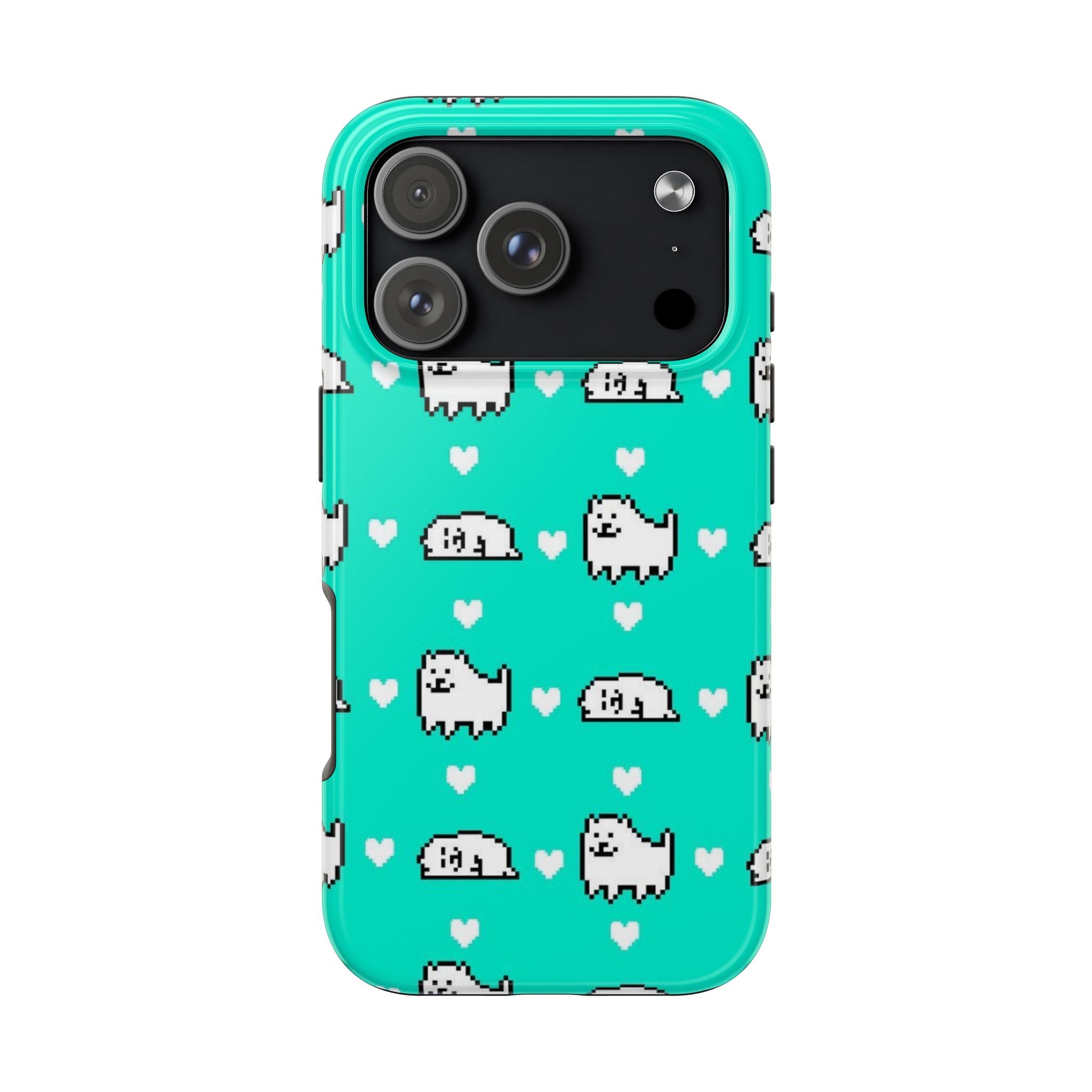 Undertale Cute Teal Kawaii Pixel Dog Pattern Phone Case | Cute Hearts Tough Phone Cases