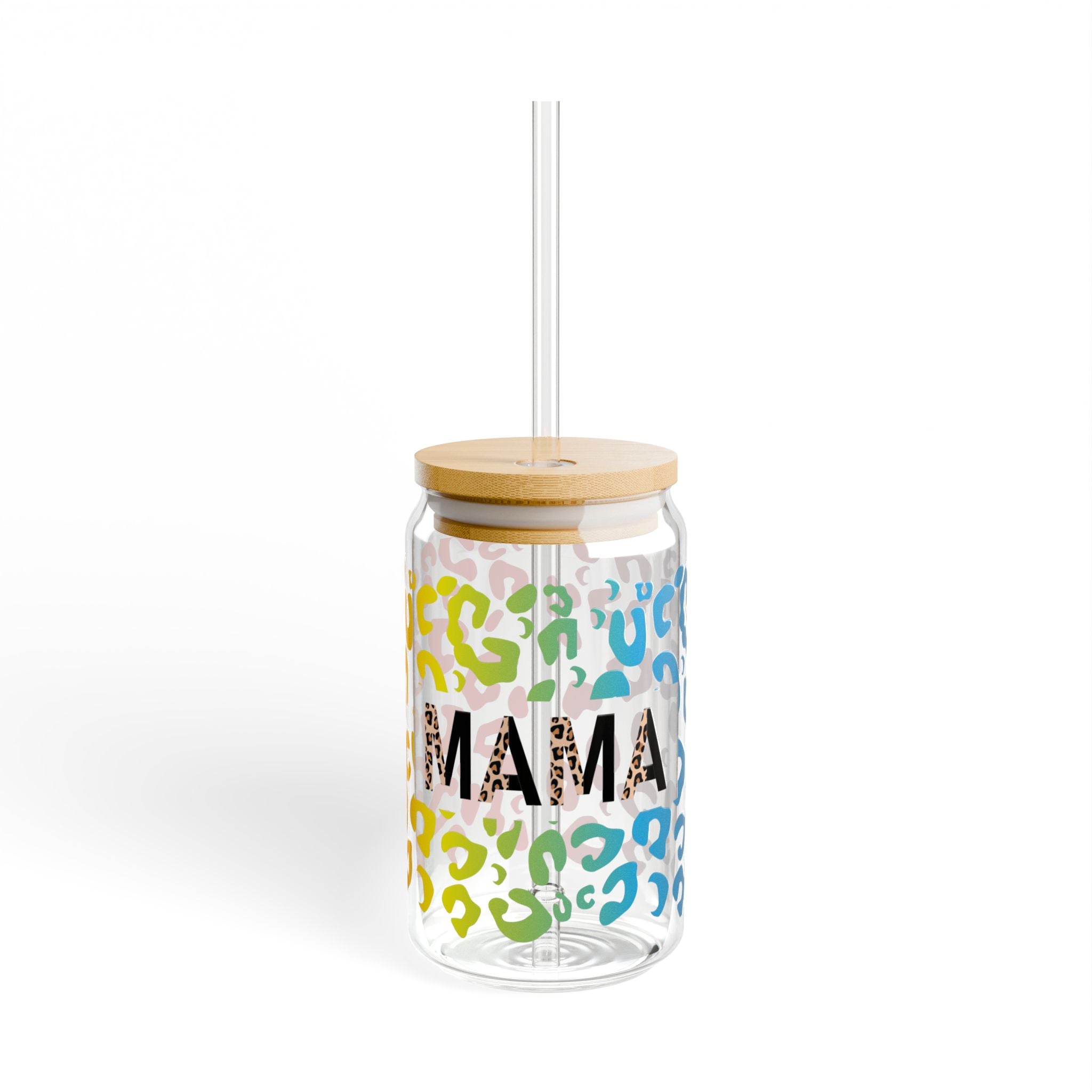 Colorful Leopard Mama Sipper Glass | 16oz Straw Tumbler