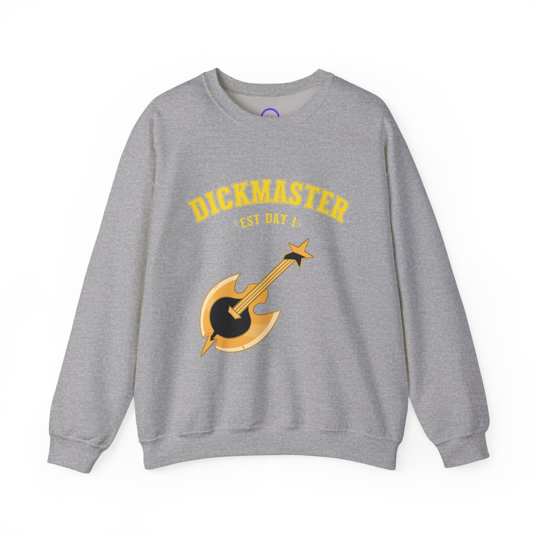 Hazbin Hotel Adam Dickmaster logo crewneck sweatshirt | Guitar axe emblem, varsity style