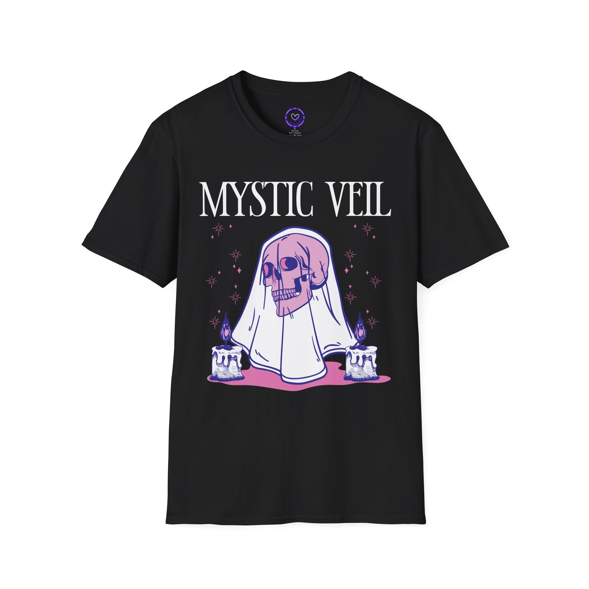 Mystic Veil skull ghost T-Shirt | Gothic occult design, candles
