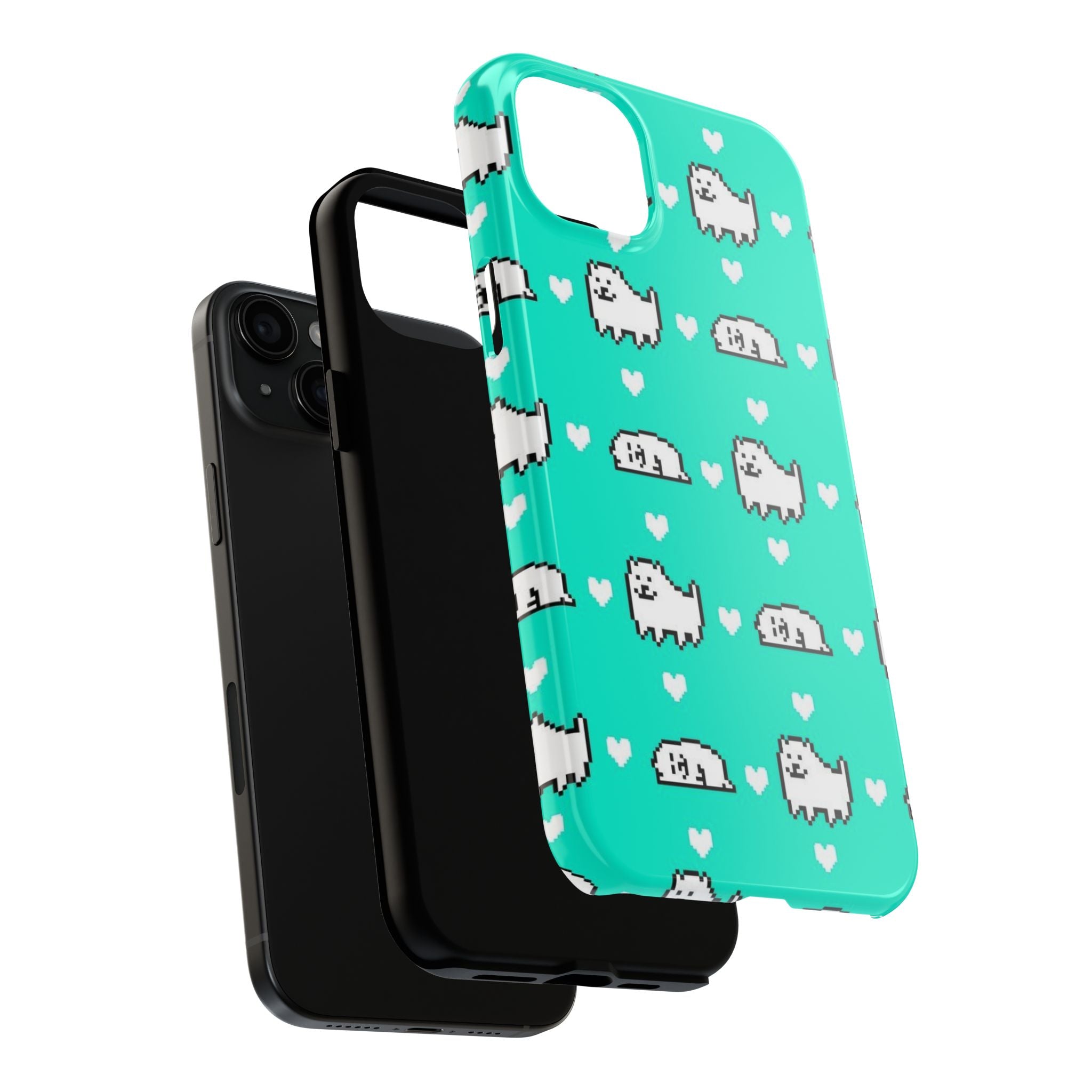 Undertale Cute Teal Kawaii Pixel Dog Pattern Phone Case | Cute Hearts Tough Phone Cases