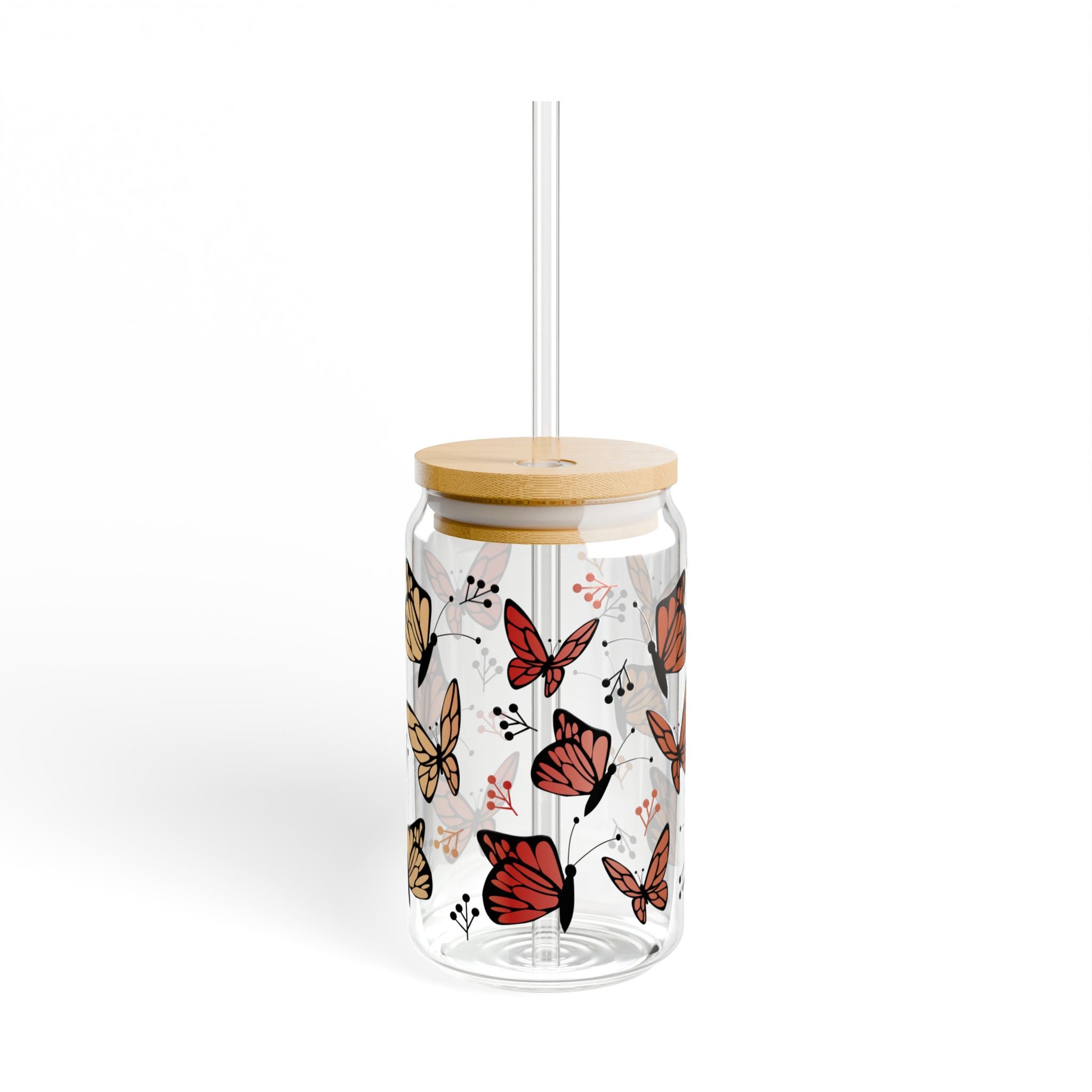 Monarch Butterfly Sipper Glass | 16oz Clear Tumbler with Straw