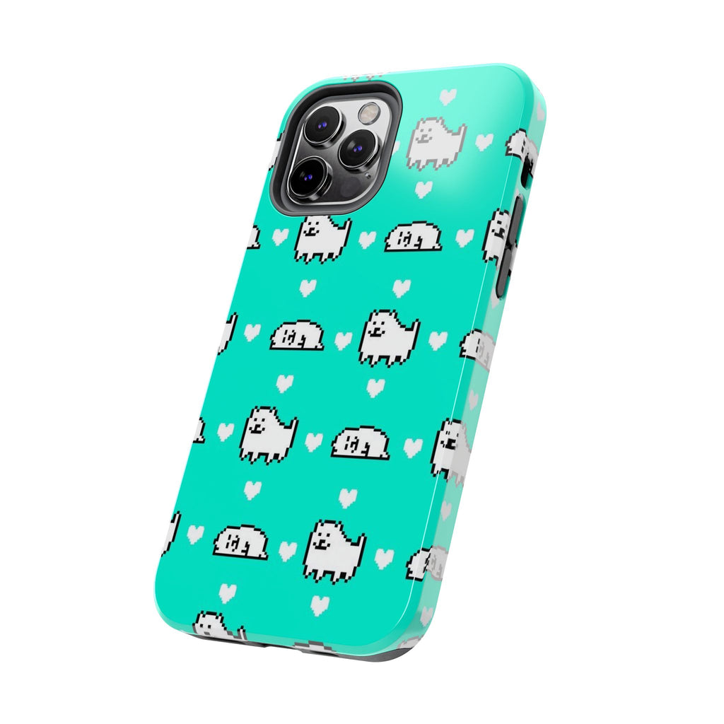 Undertale Cute Teal Kawaii Pixel Dog Pattern Phone Case | Cute Hearts Tough Phone Cases