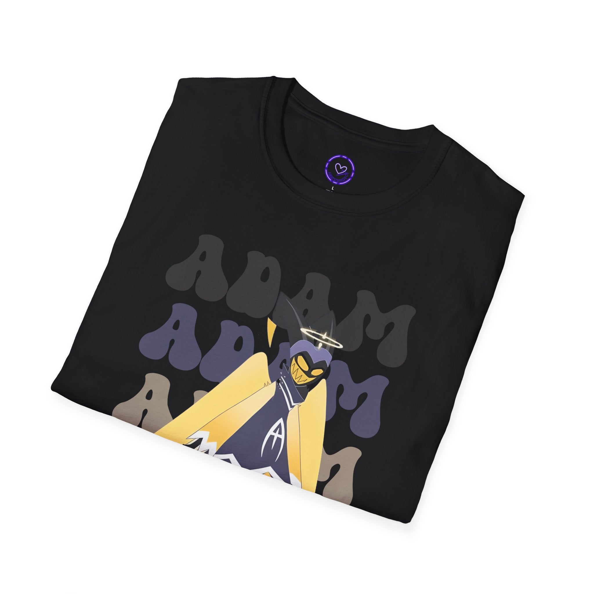 Adam Hazbin Hotel Repeated Graphic T-Shirt | Retro Psychedelic Character Illustration