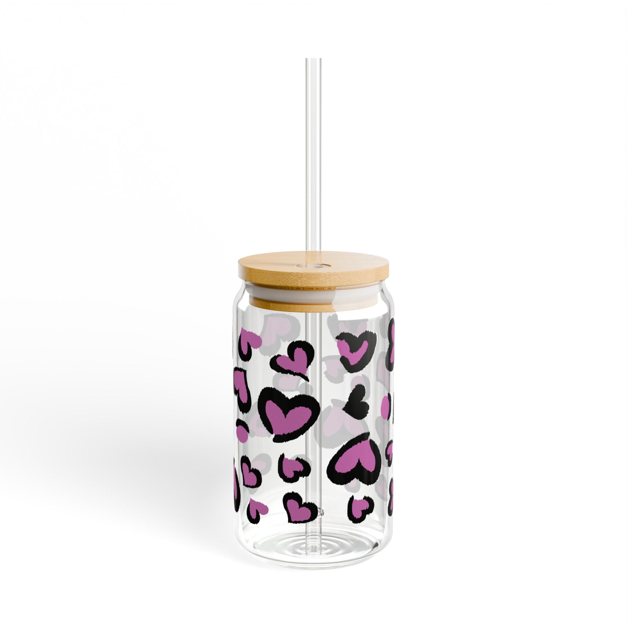 Pink and Black Heart Pattern Libbey Sipper Glass | 16oz