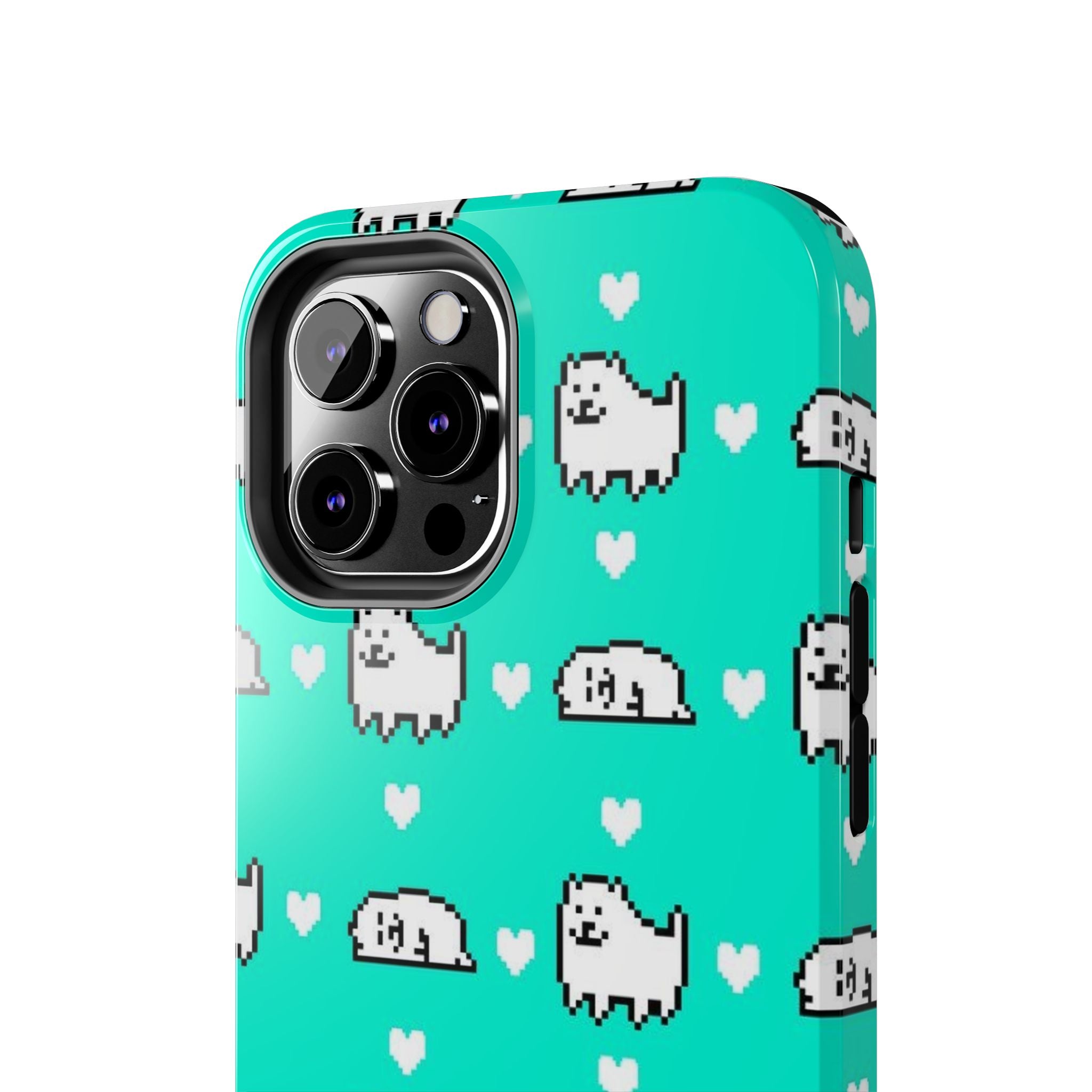 Undertale Cute Teal Kawaii Pixel Dog Pattern Phone Case | Cute Hearts Tough Phone Cases