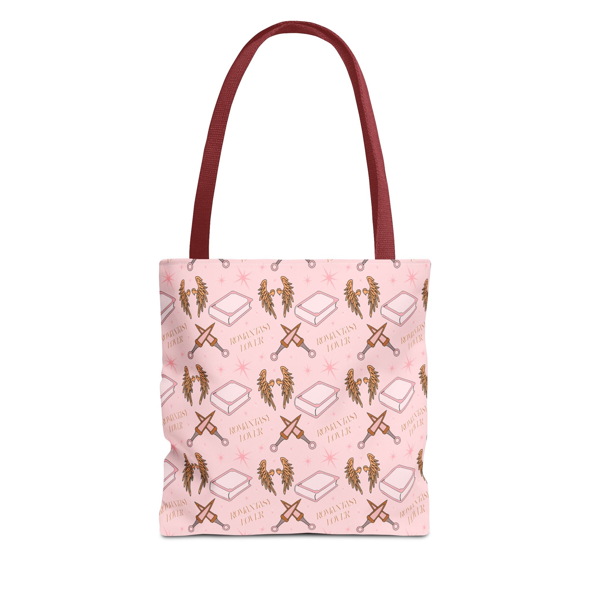 Bookish Girly Romance Reader Sword Rose Gold Scissors & Wreath Pattern Tote Bag | Pink Sewing Tools Allover Print