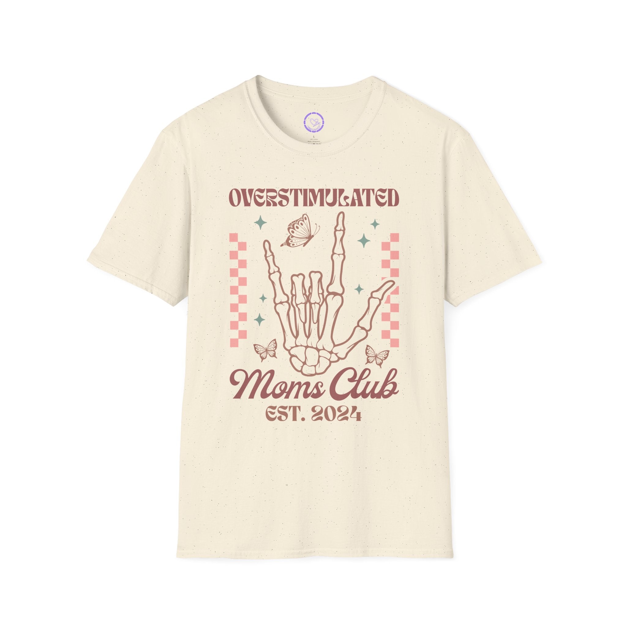 Overstimulated Moms Club T-Shirt | Skeletal Hand Graphic, Est. 2024