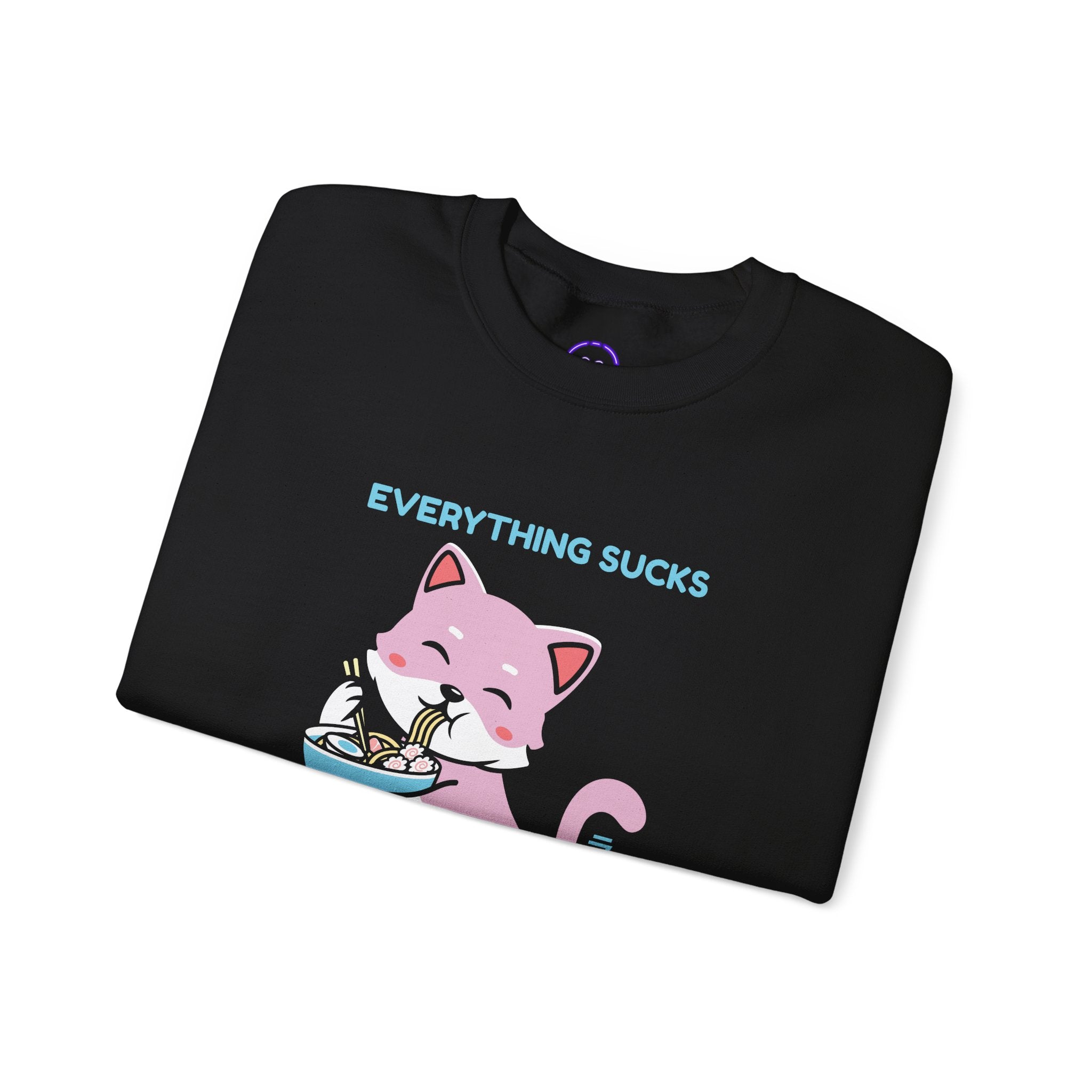 Everything Sucks But Noodles cat sweatshirt | kawaii ramen graphic