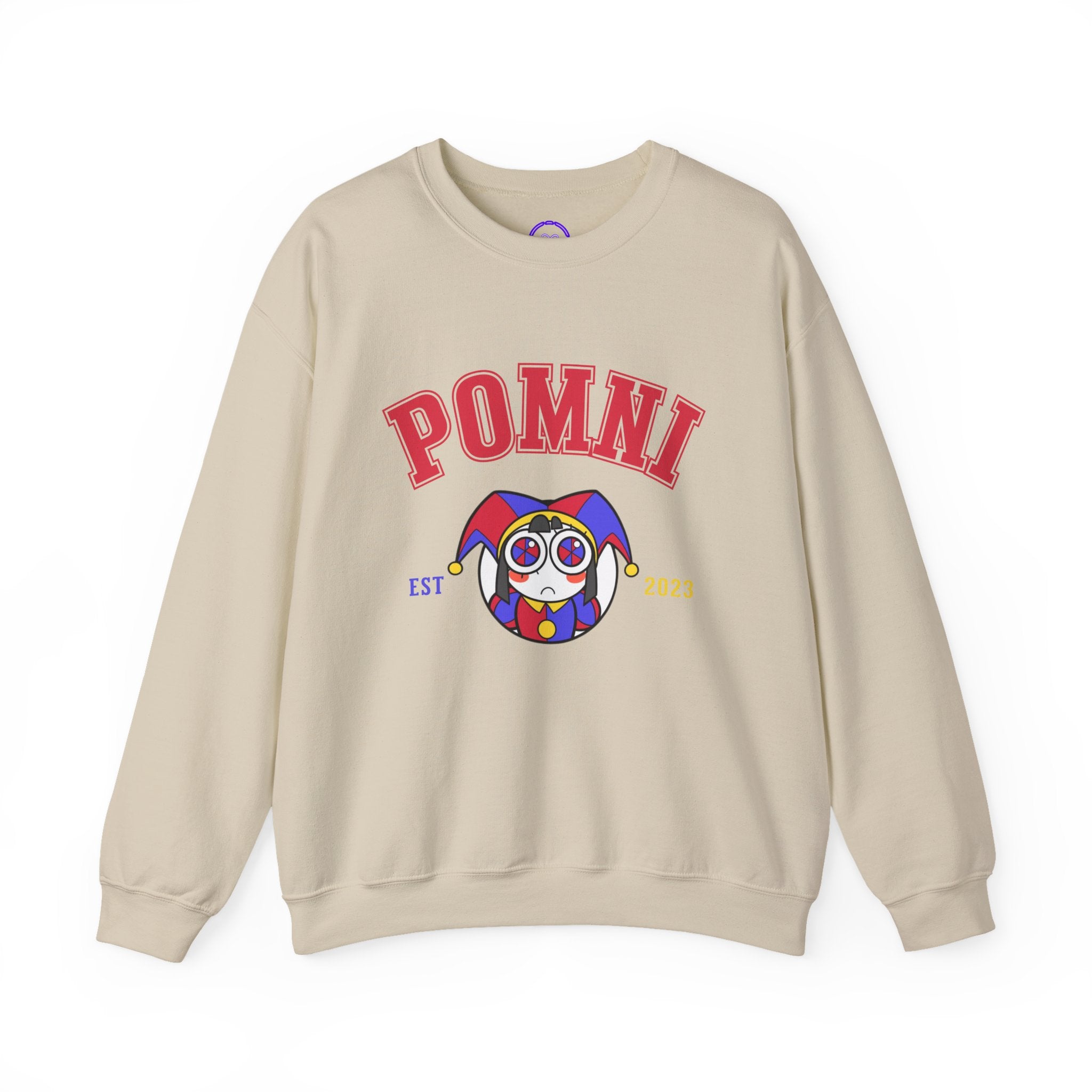 Pomni The Amazing Digital Circus Varsity Jester Character Crewneck Sweatshirt | Cartoon Clown Logo