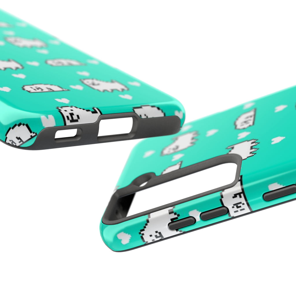 Undertale Cute Teal Kawaii Pixel Dog Pattern Phone Case | Cute Hearts Tough Phone Cases