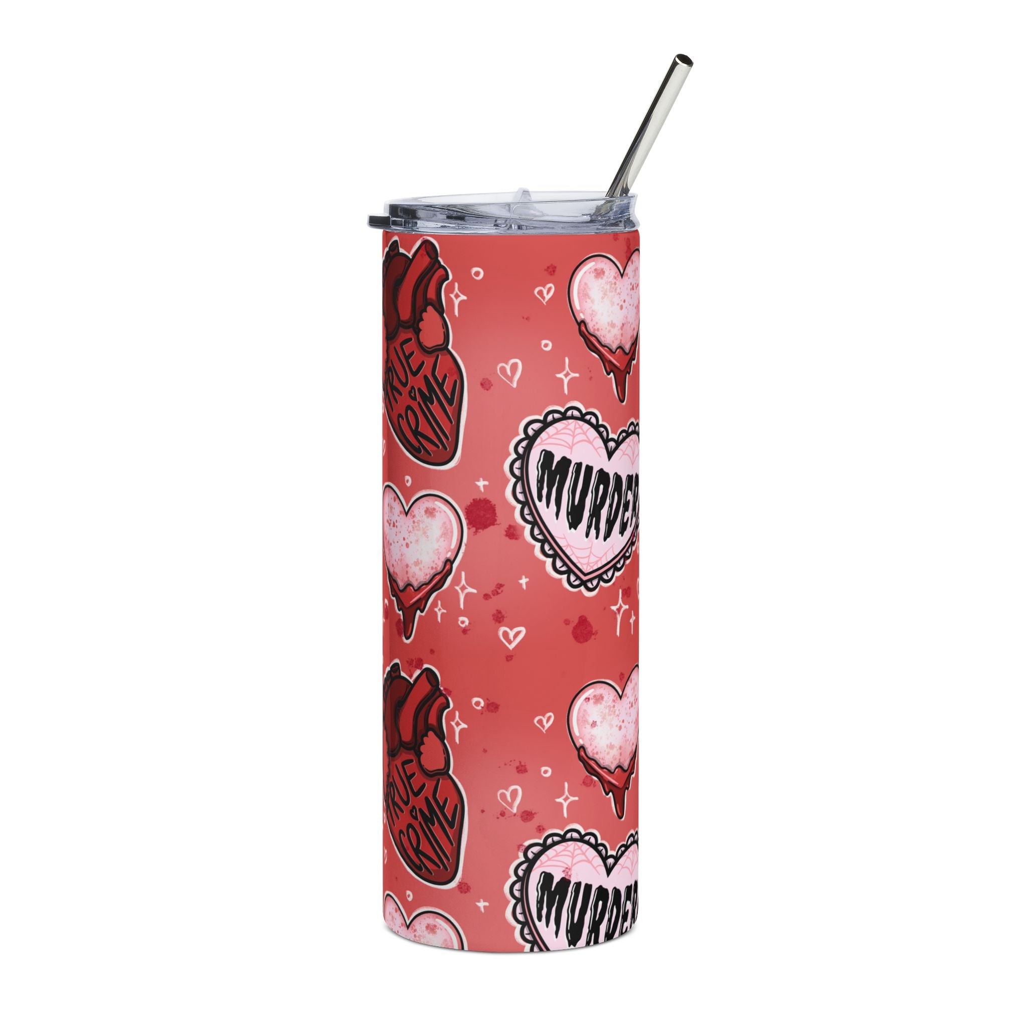 Kawaii Pastel Goth True Crime Lover Murder Heart Pattern Tumbler | 20oz Stainless Steel Skinny Cup