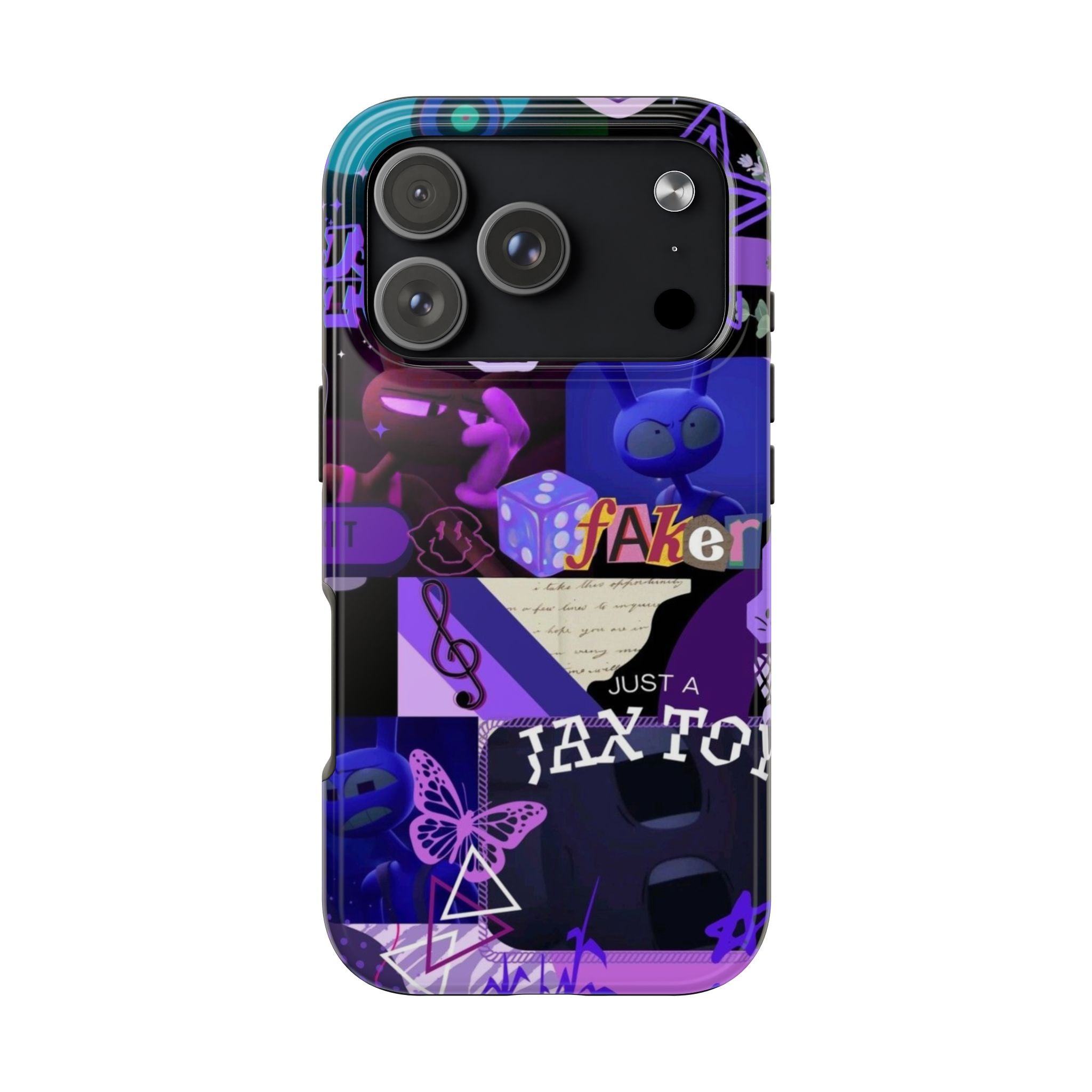 The Amazing Digital Circus Jax Purple Collage Graphic Tough Phone Case | Retro Icons, Dice, Butterfly