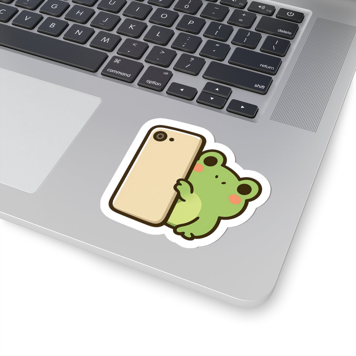 Cute Frog Peeking with Phone Sticker | Kiss-Cut Sticker