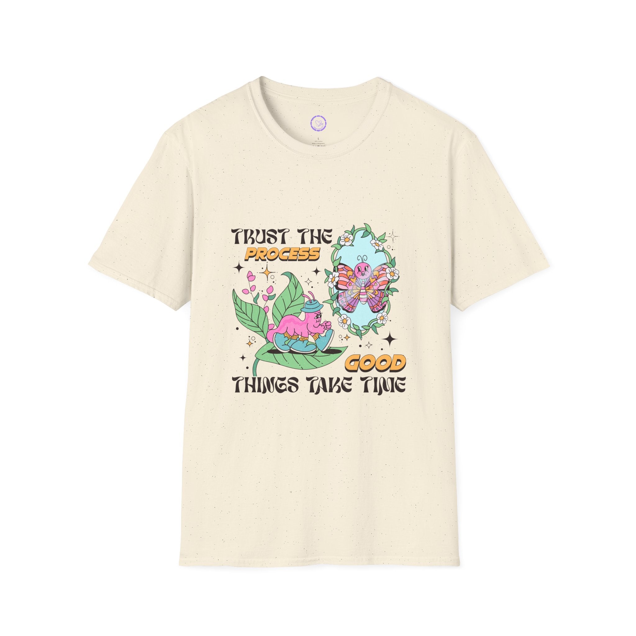 Trust the Process T-Shirt | Pink Snail Butterfly Illustration, Positive Quote