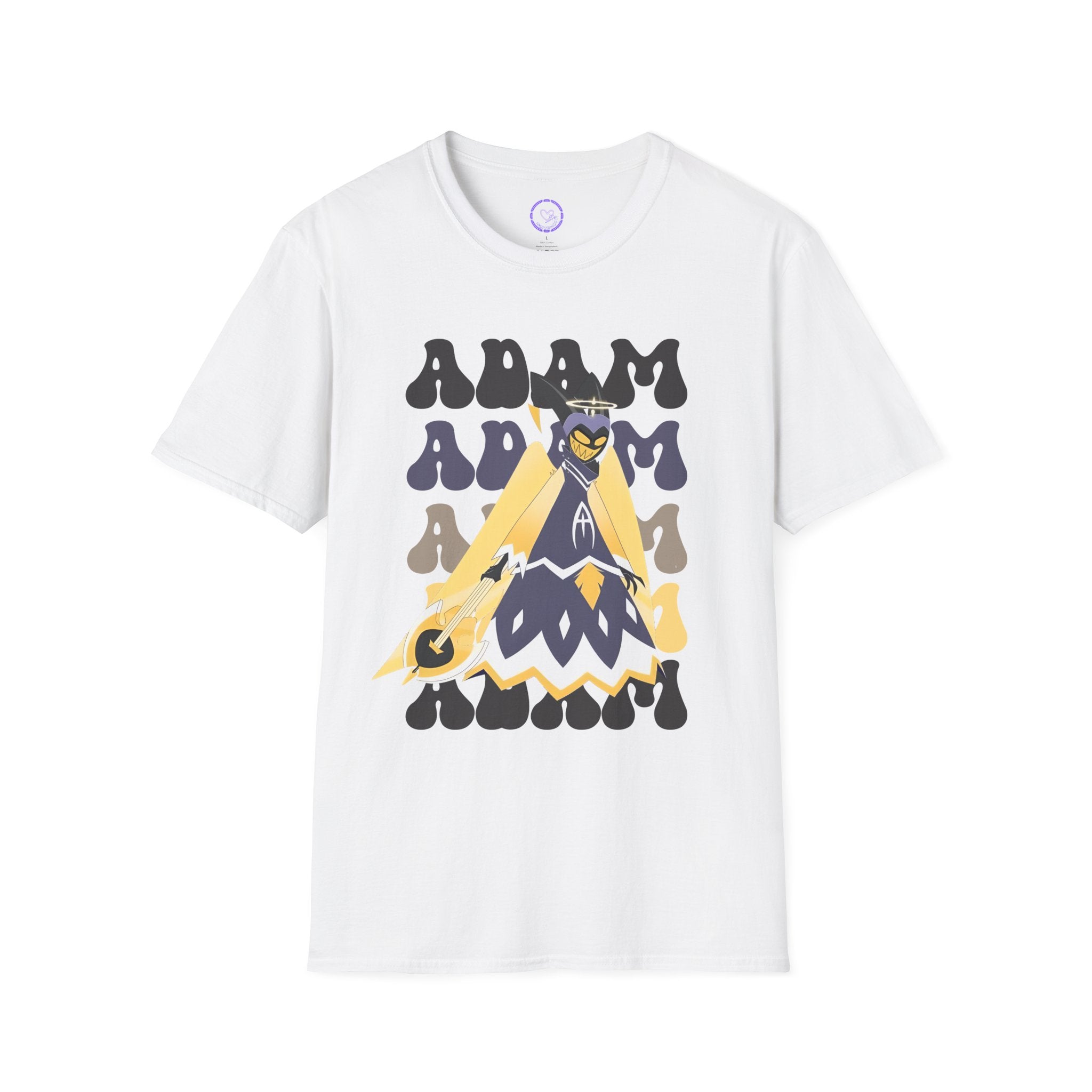 Adam Hazbin Hotel Repeated Graphic T-Shirt | Retro Psychedelic Character Illustration