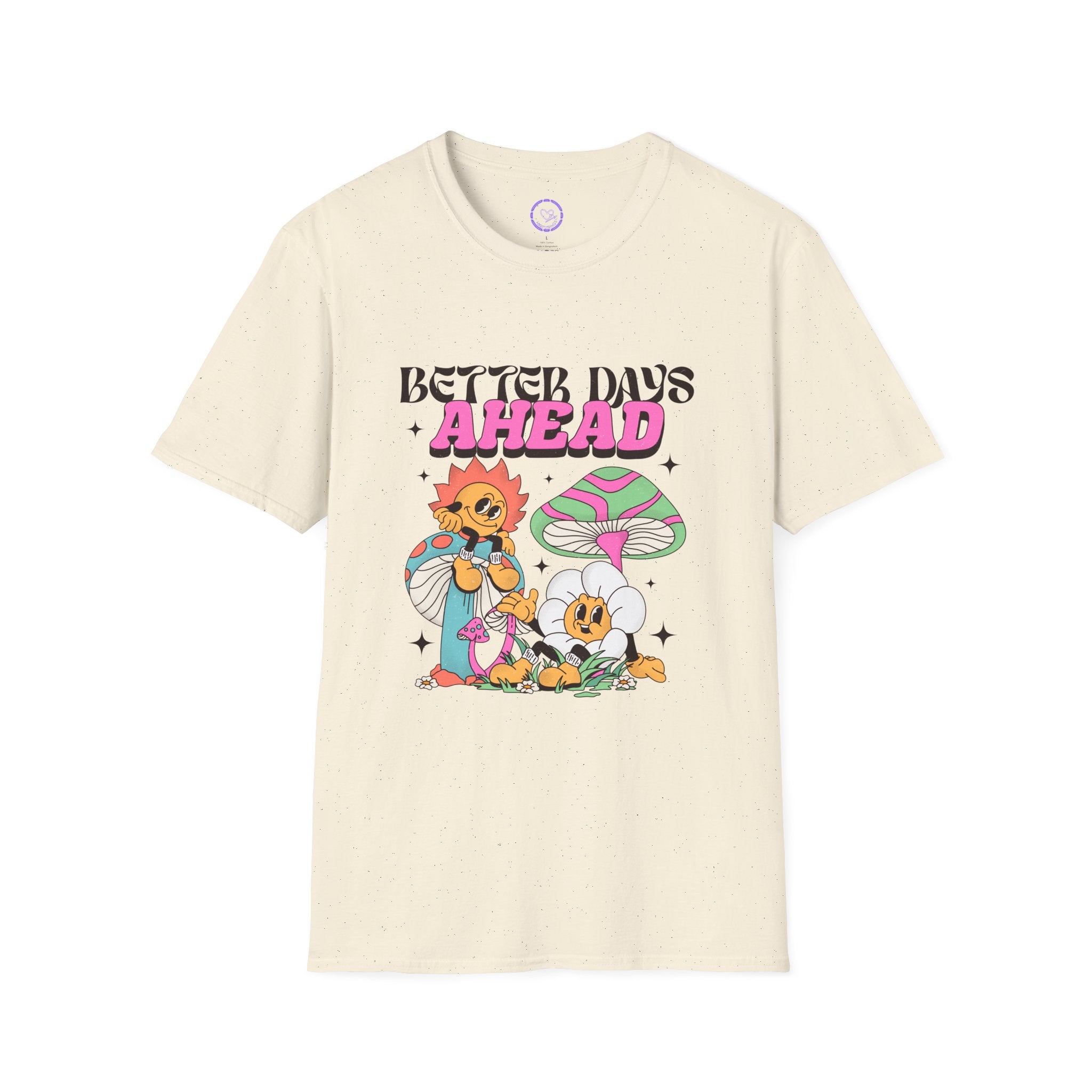 Better Days Ahead T-Shirt | Retro Mushroom Cartoon, Cute Sunflower Characters